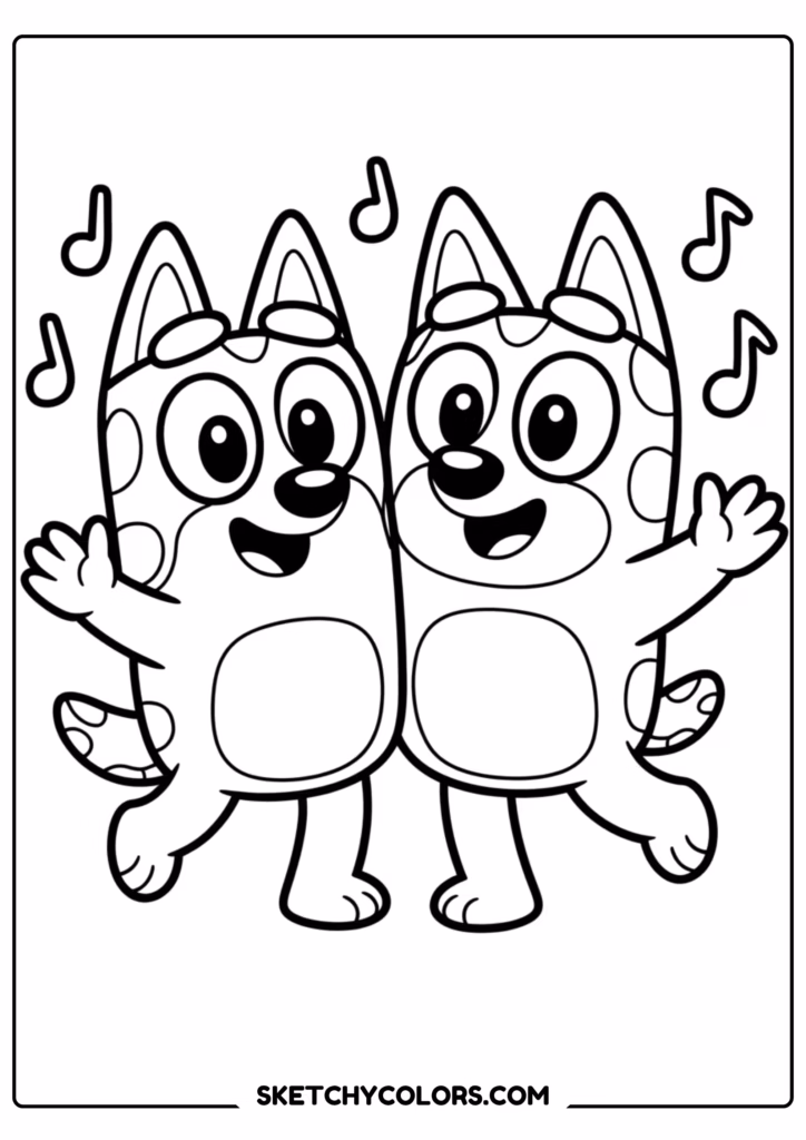 bluey bingo dance free printable coloring page for kids