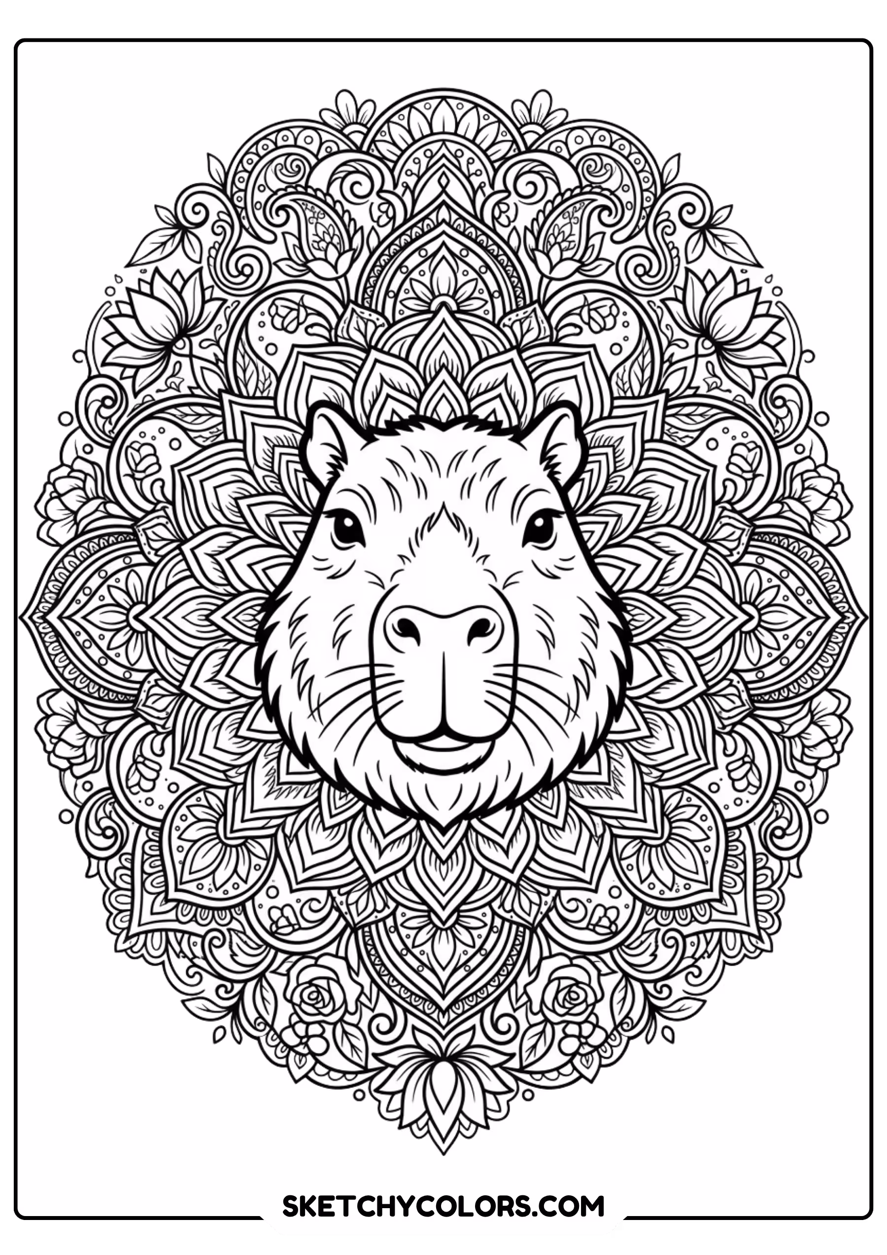 capybara mandala pattern free printable coloring page for kids