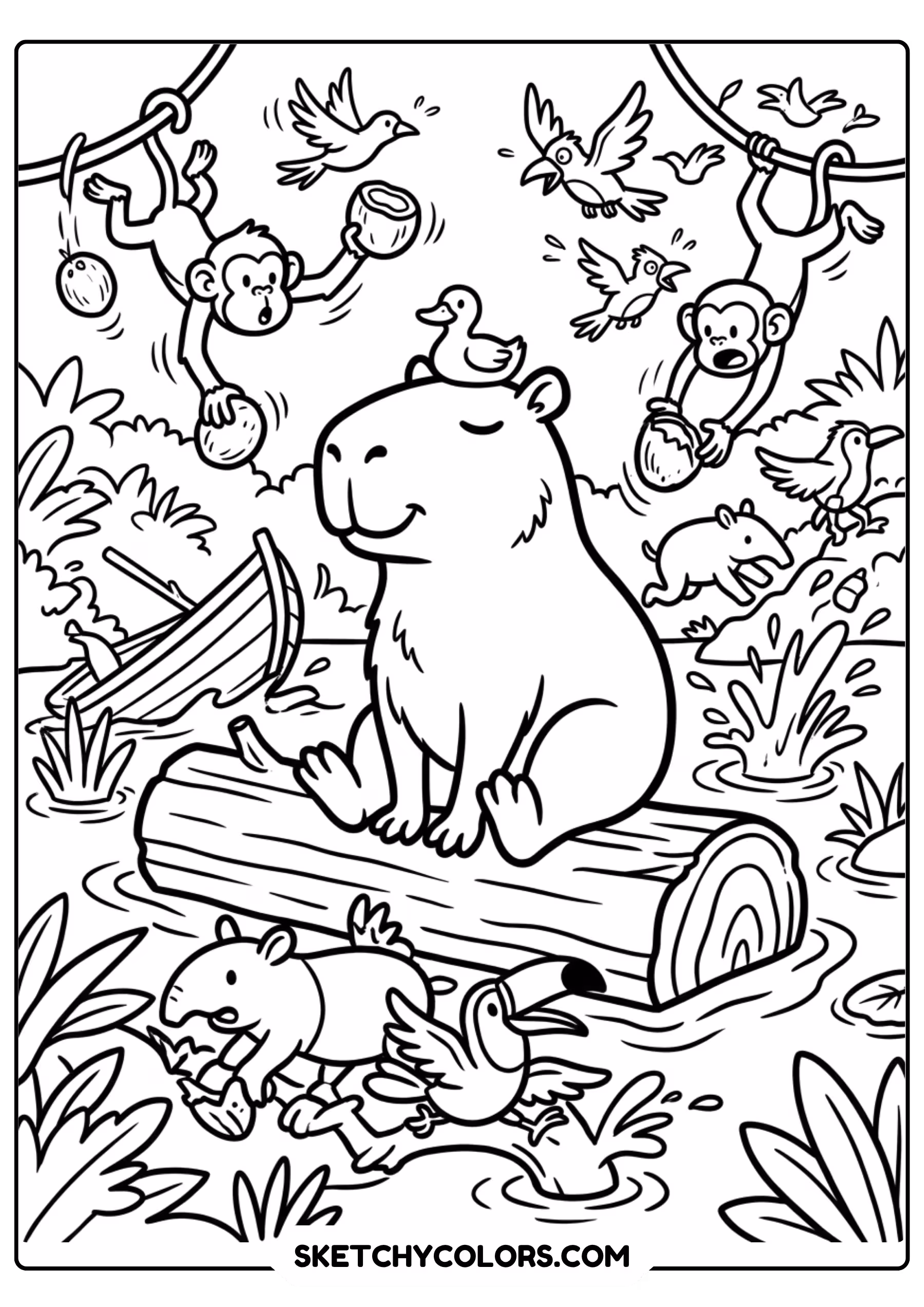 simple capybara toddler coloring free printable for kids