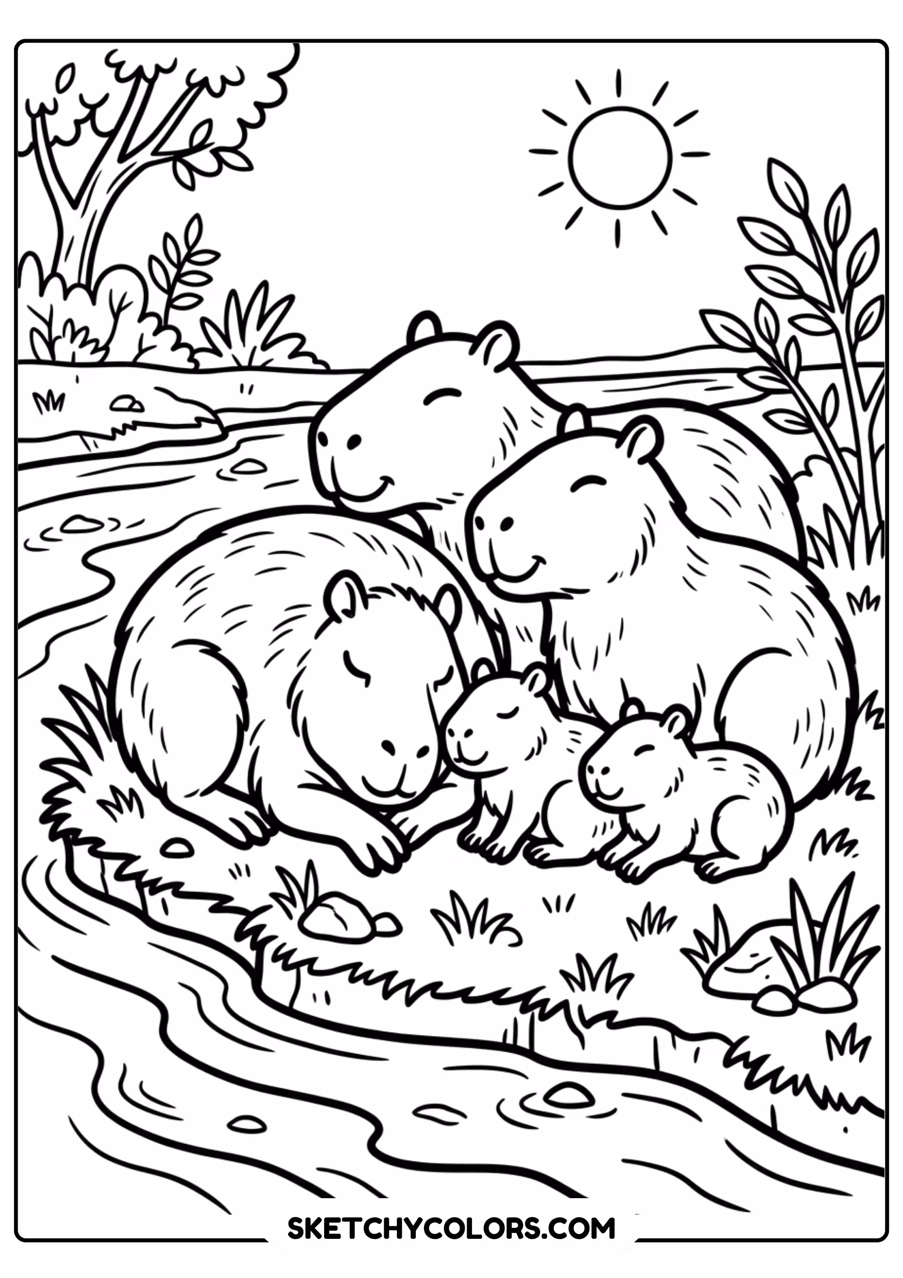 capybara turtle friends free printable coloring page for kids
