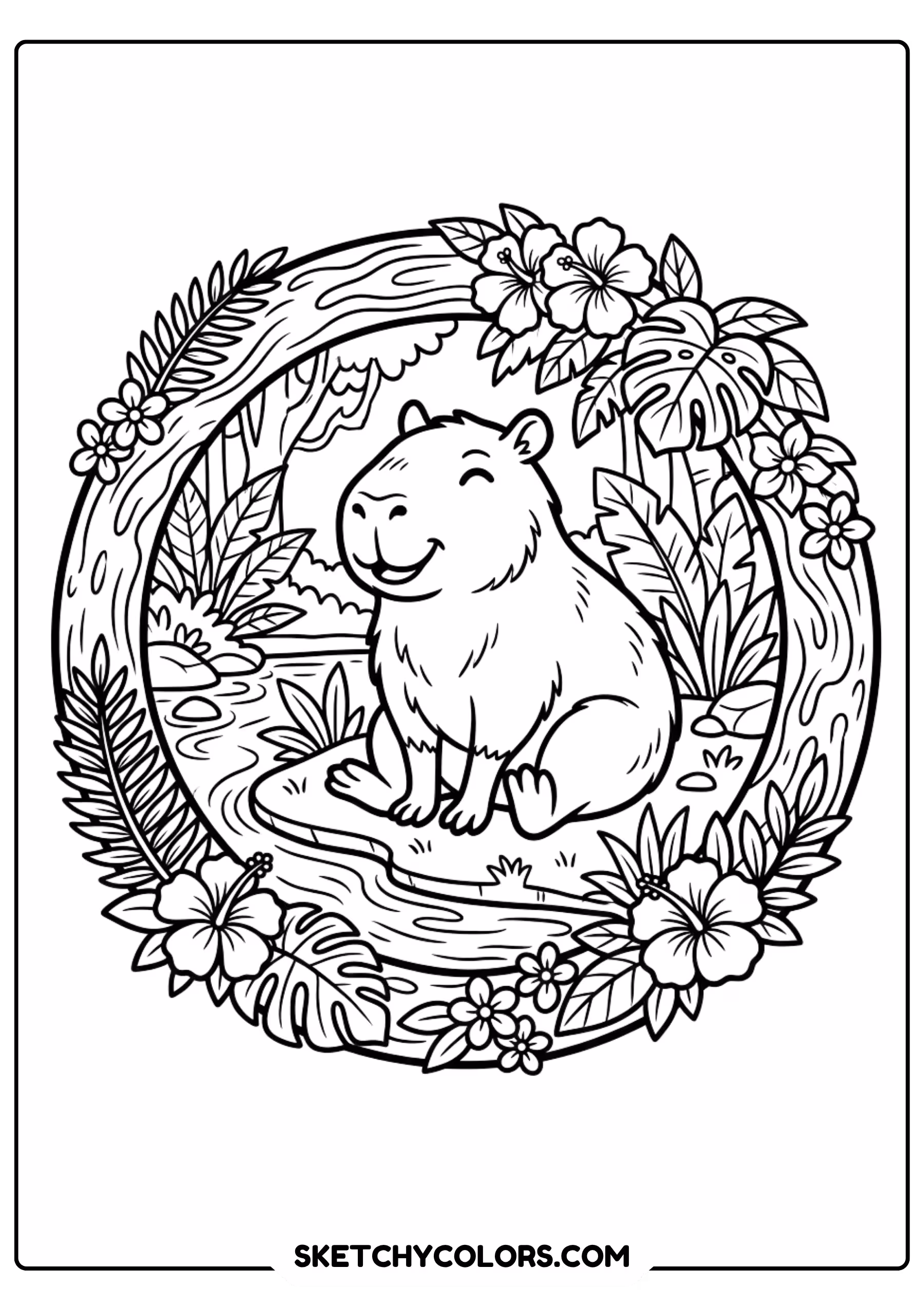 capybara mandala art intricate free printable coloring page for kids