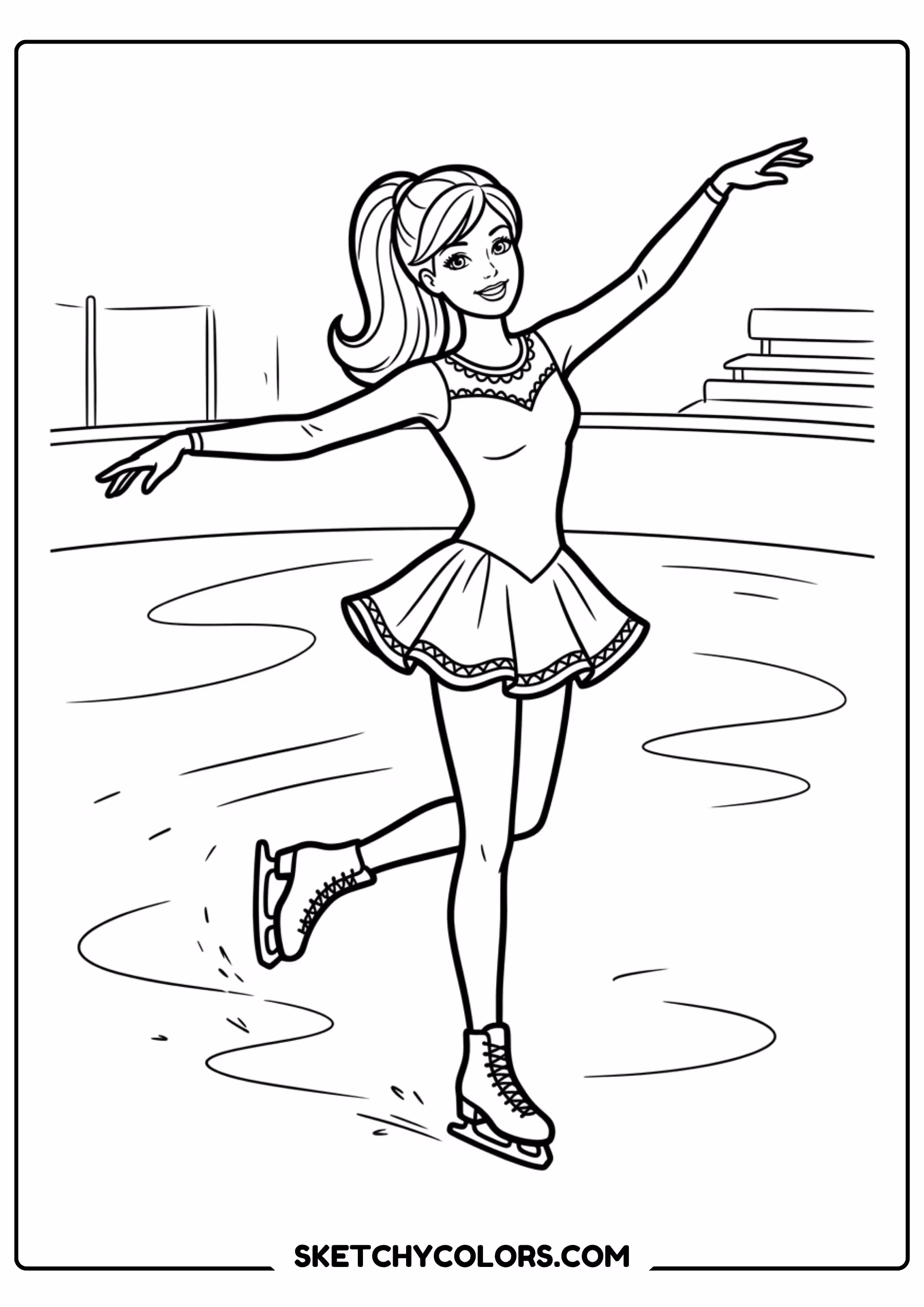 barbie the ice skater - free printable barbie coloring page
