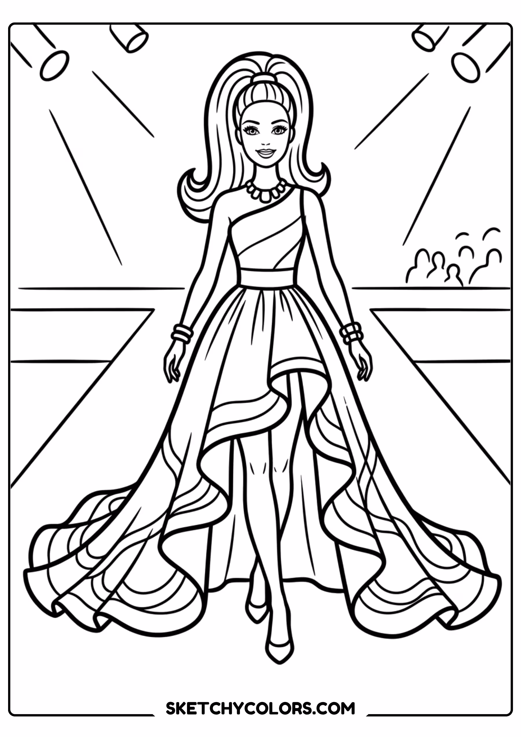 barbie in an elegant long gown - free printable barbie coloring page