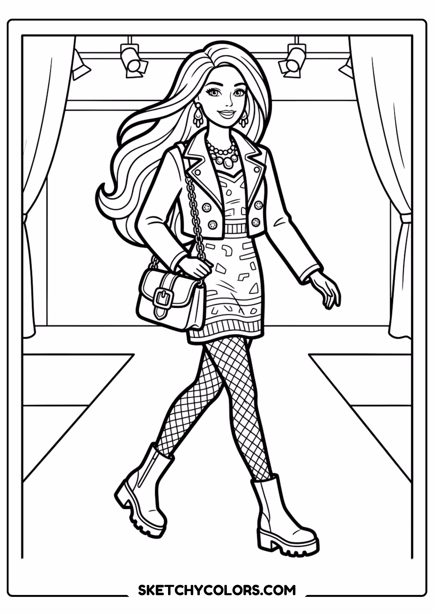 barbie in a chic street fashion look - free printable barbie coloring page