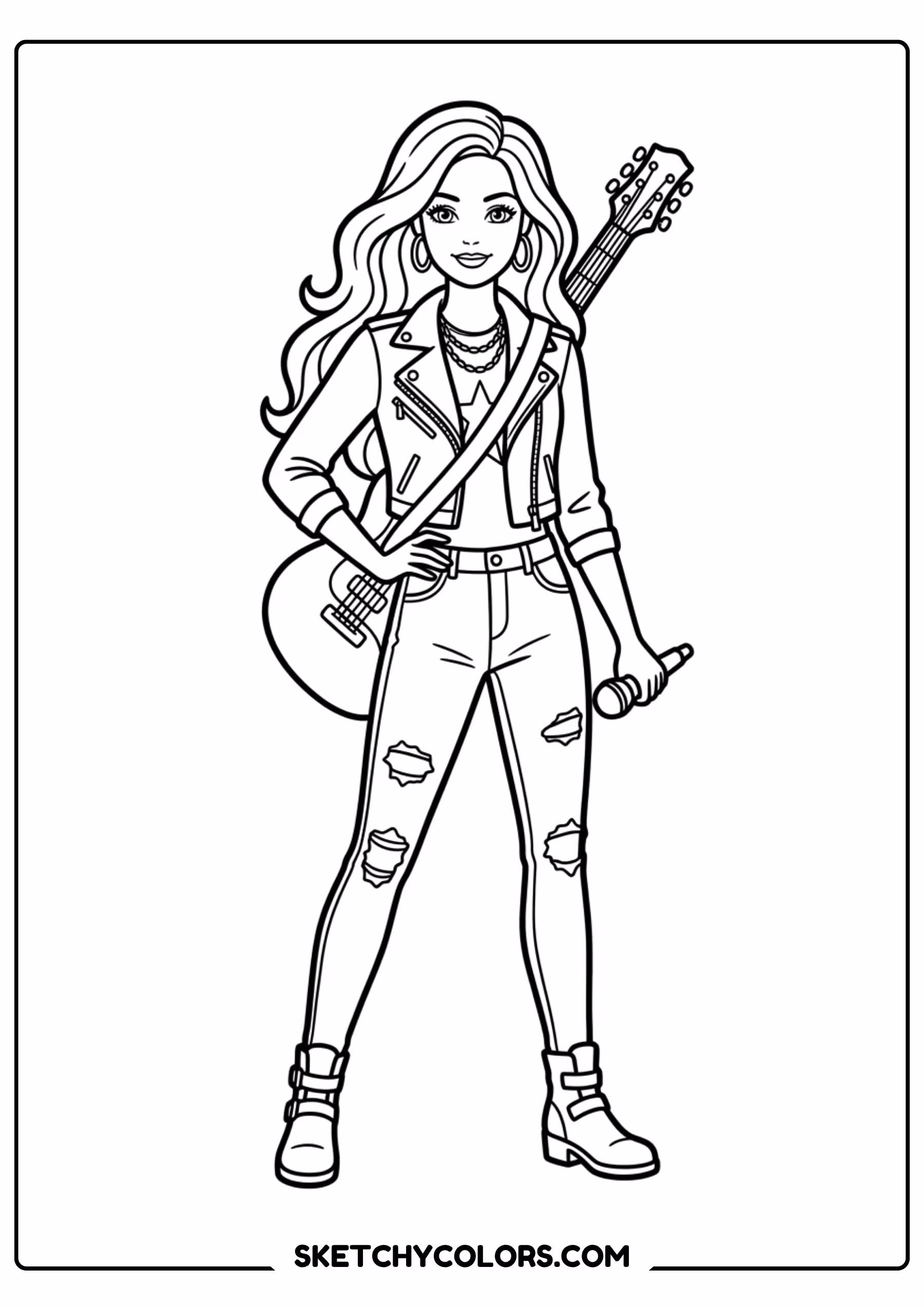 barbie rock star in jeans - free printable barbie coloring page