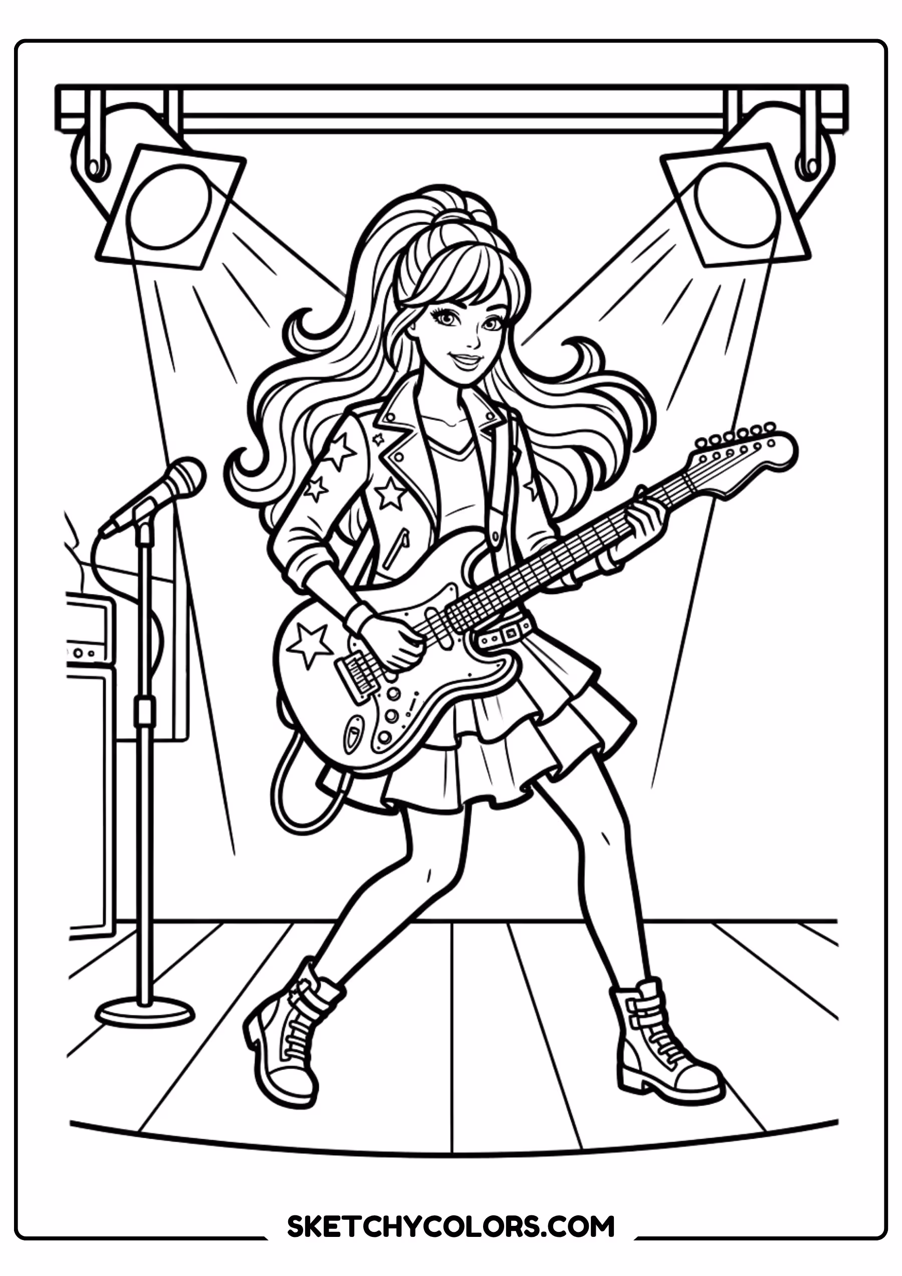 barbie the rock star guitarist - free printable barbie coloring page