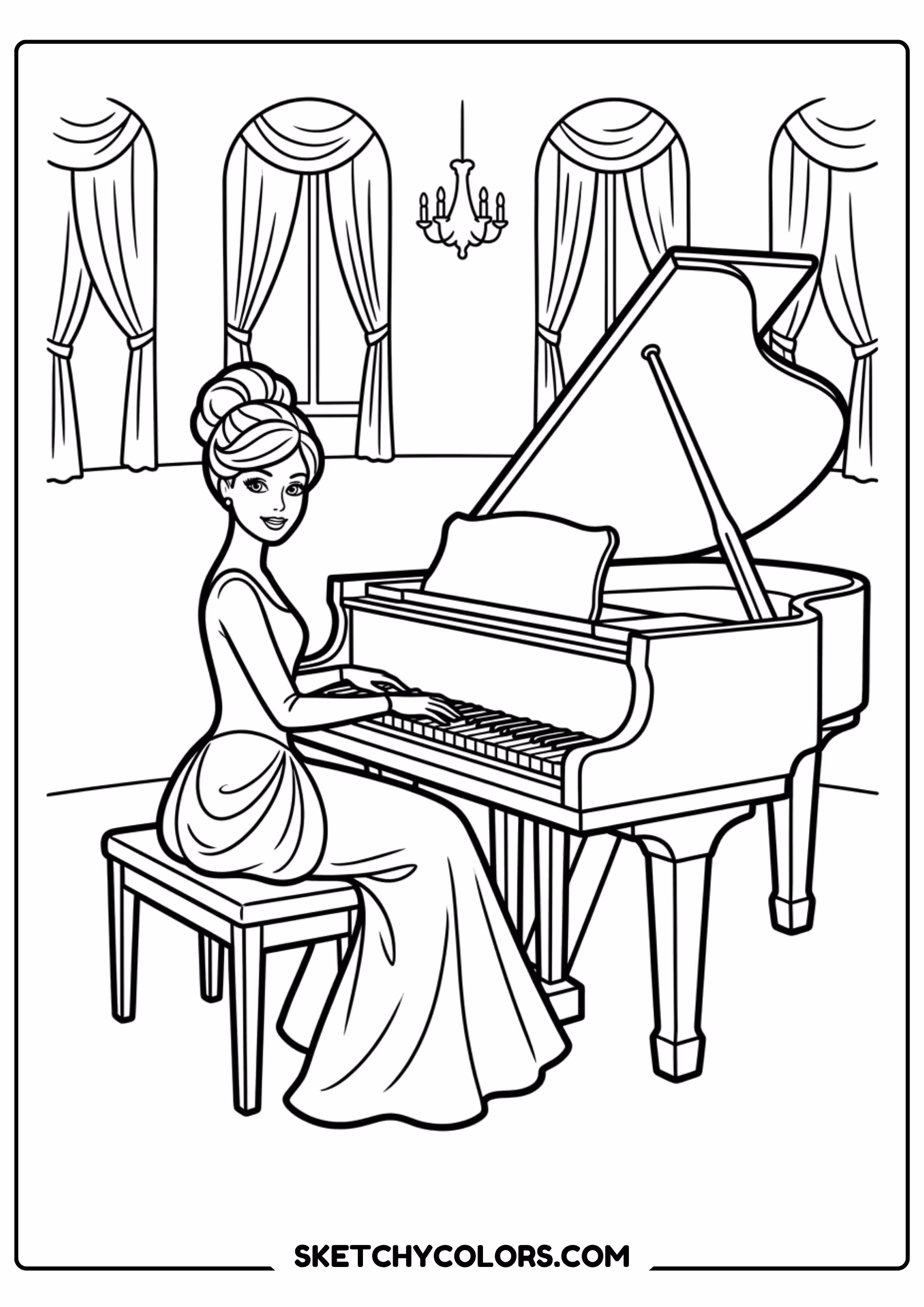 barbie the piano player - free printable barbie coloring page