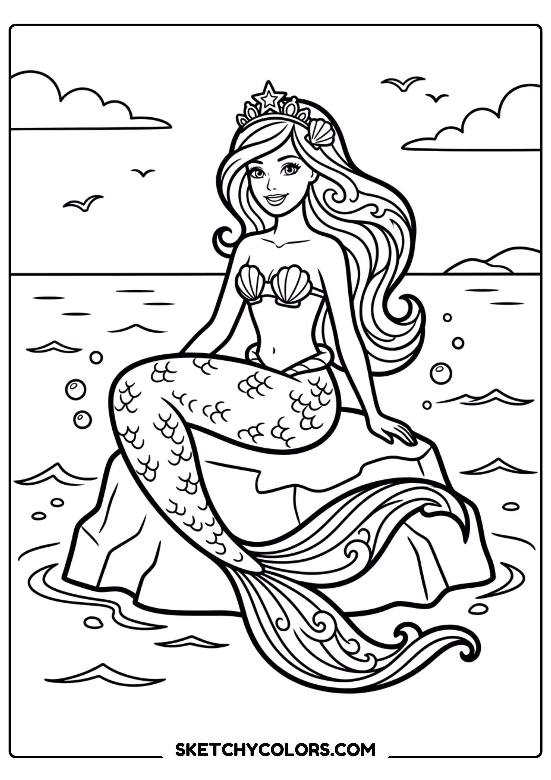 barbie the mermaid in the ocean - free printable barbie coloring page