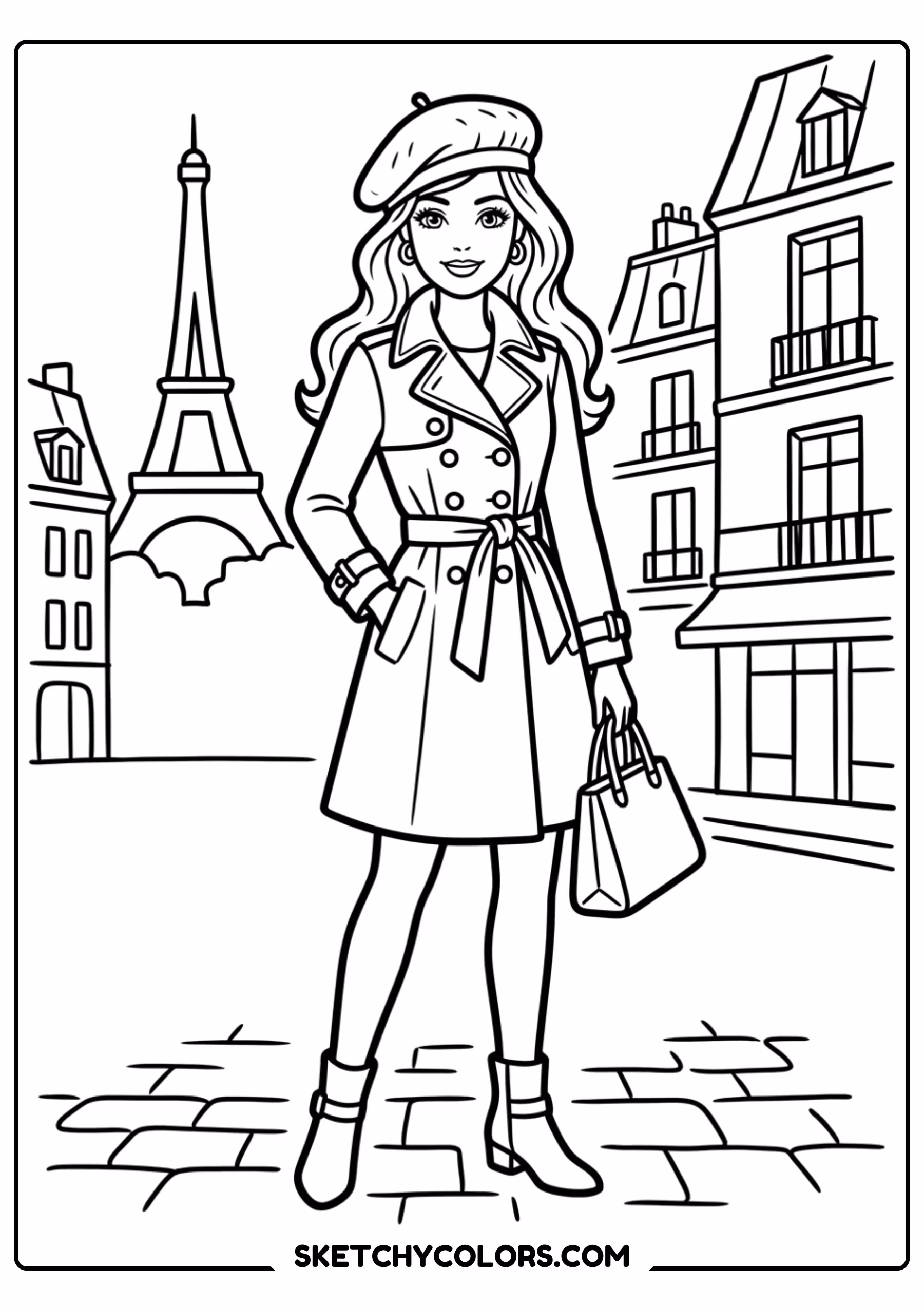 barbie fashion stroll in paris - free printable barbie coloring page