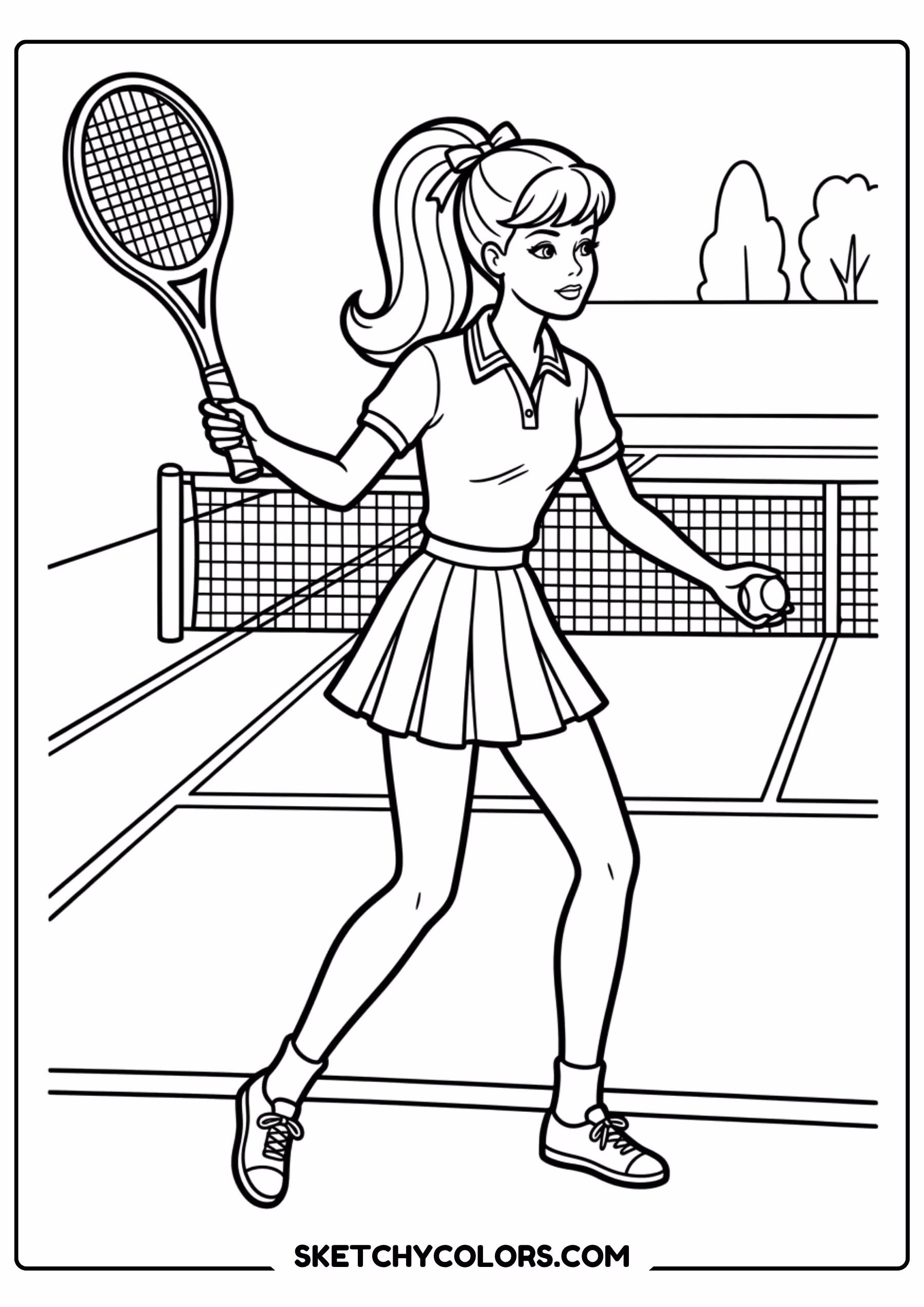 barbie at the tennis court - free printable barbie coloring page