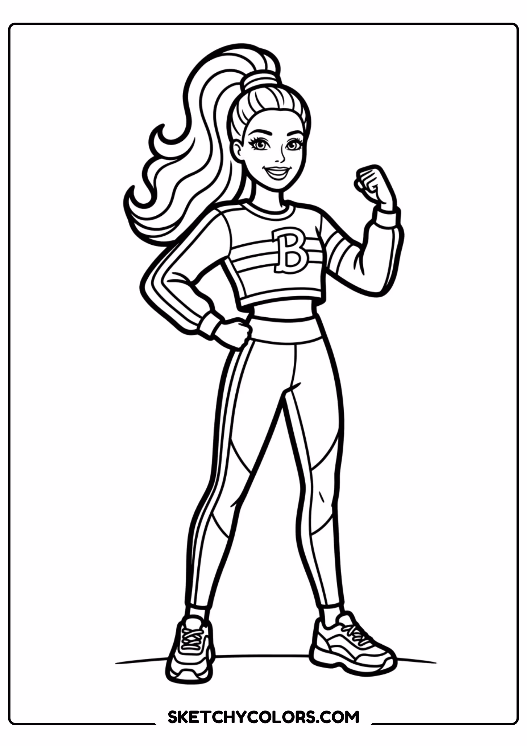 barbie in a sporty denim look - free printable barbie coloring page