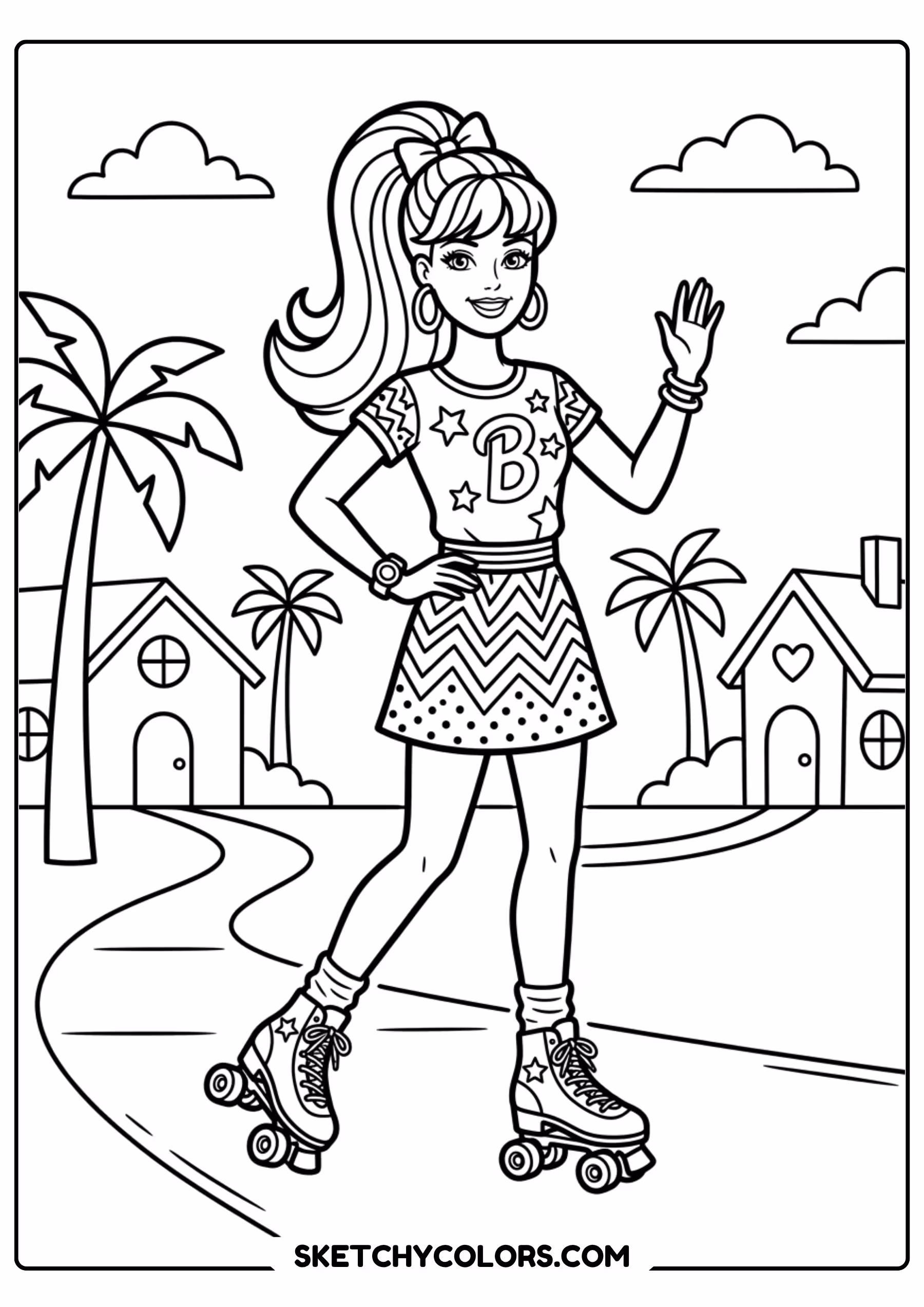 barbie in a tropical beach outfit - free printable barbie coloring page