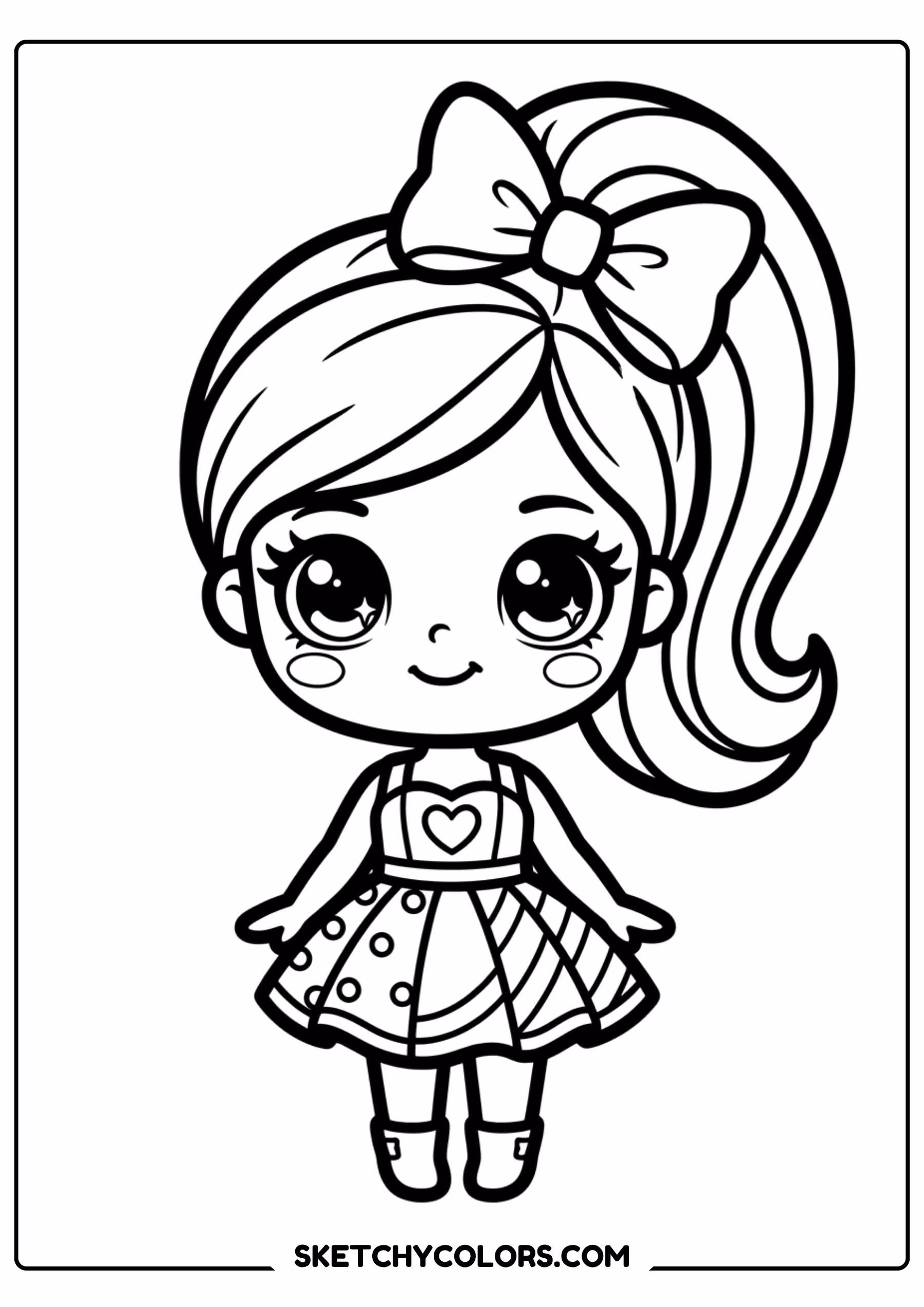 chibi barbie with bow and bow tie - free printable barbie coloring page
