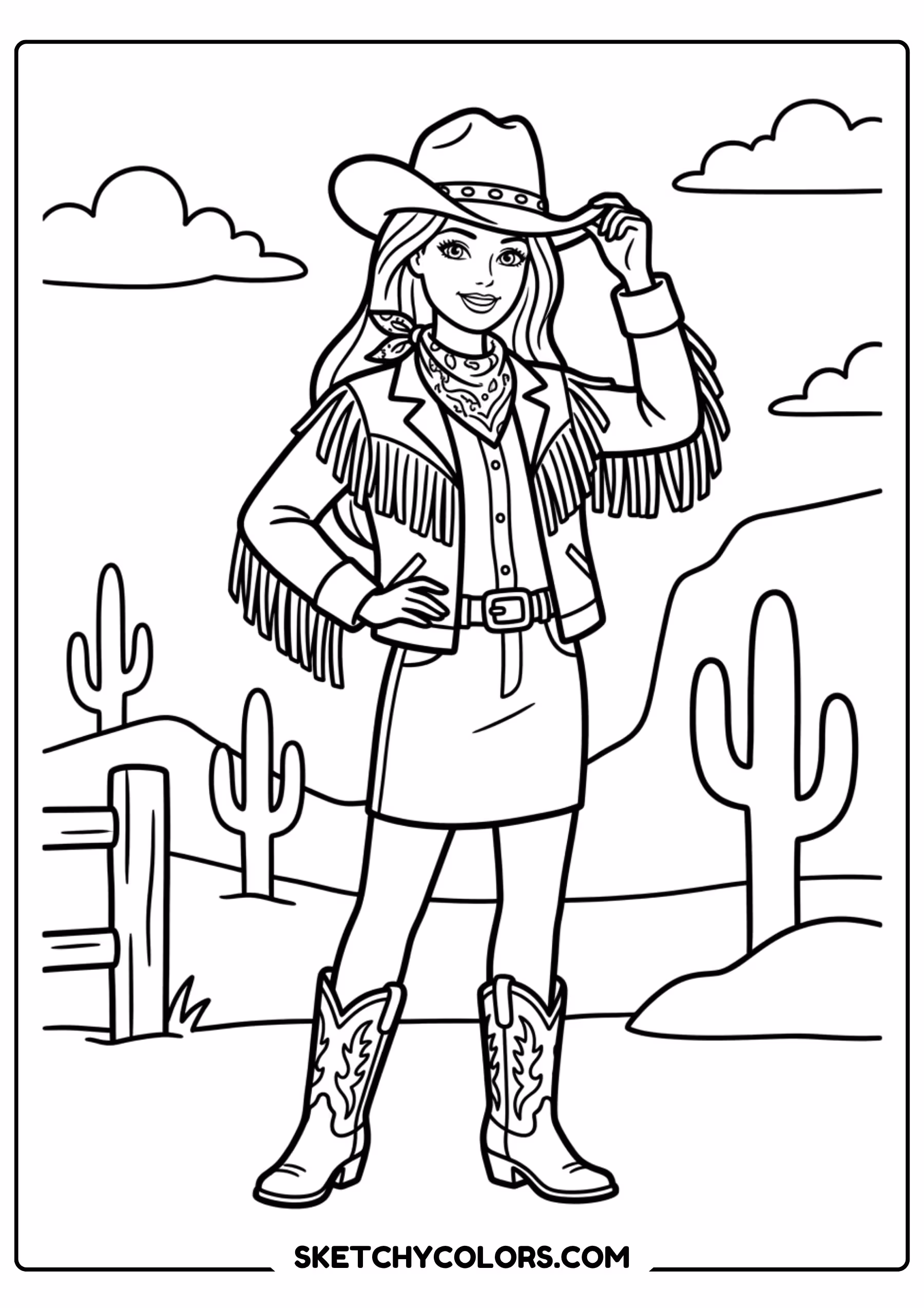 barbie the cowgirl in the desert - free printable barbie coloring page