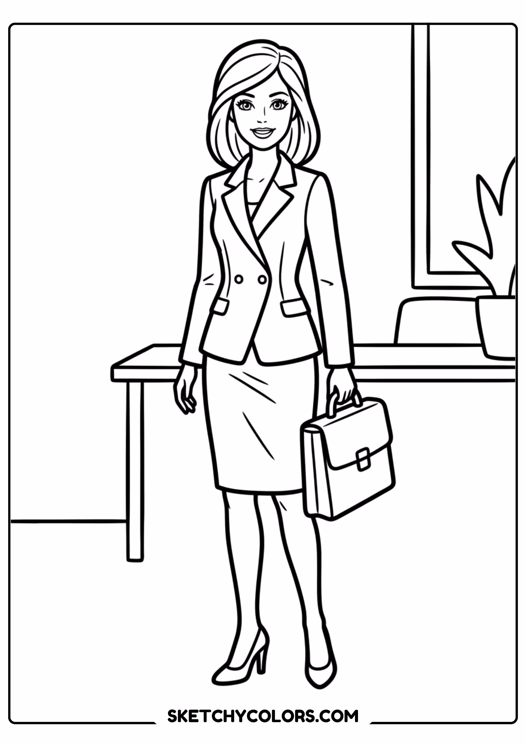 barbie in a chic casual office outfit - free printable barbie coloring page