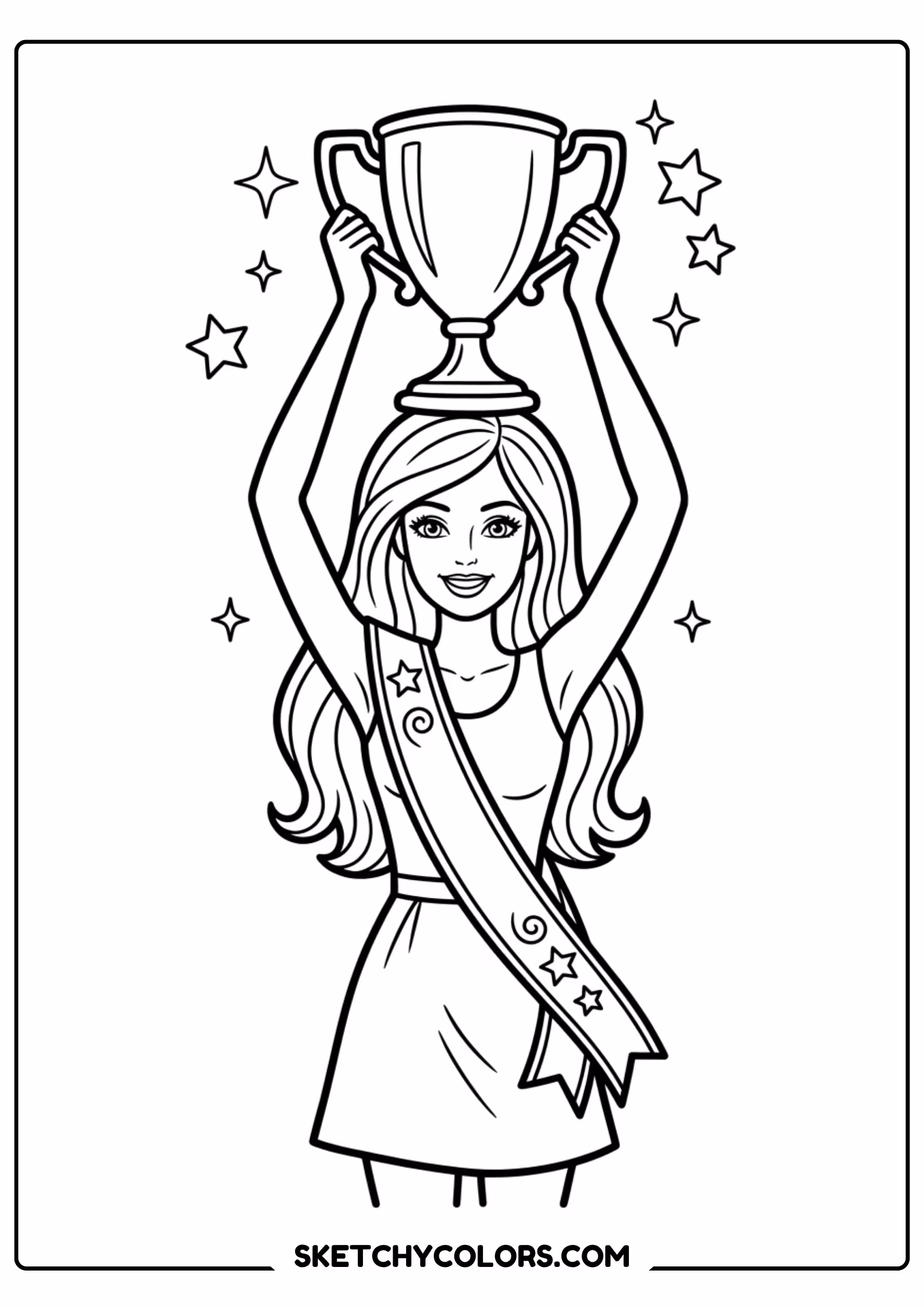 barbie the gymnast with arms raised - free printable barbie coloring page