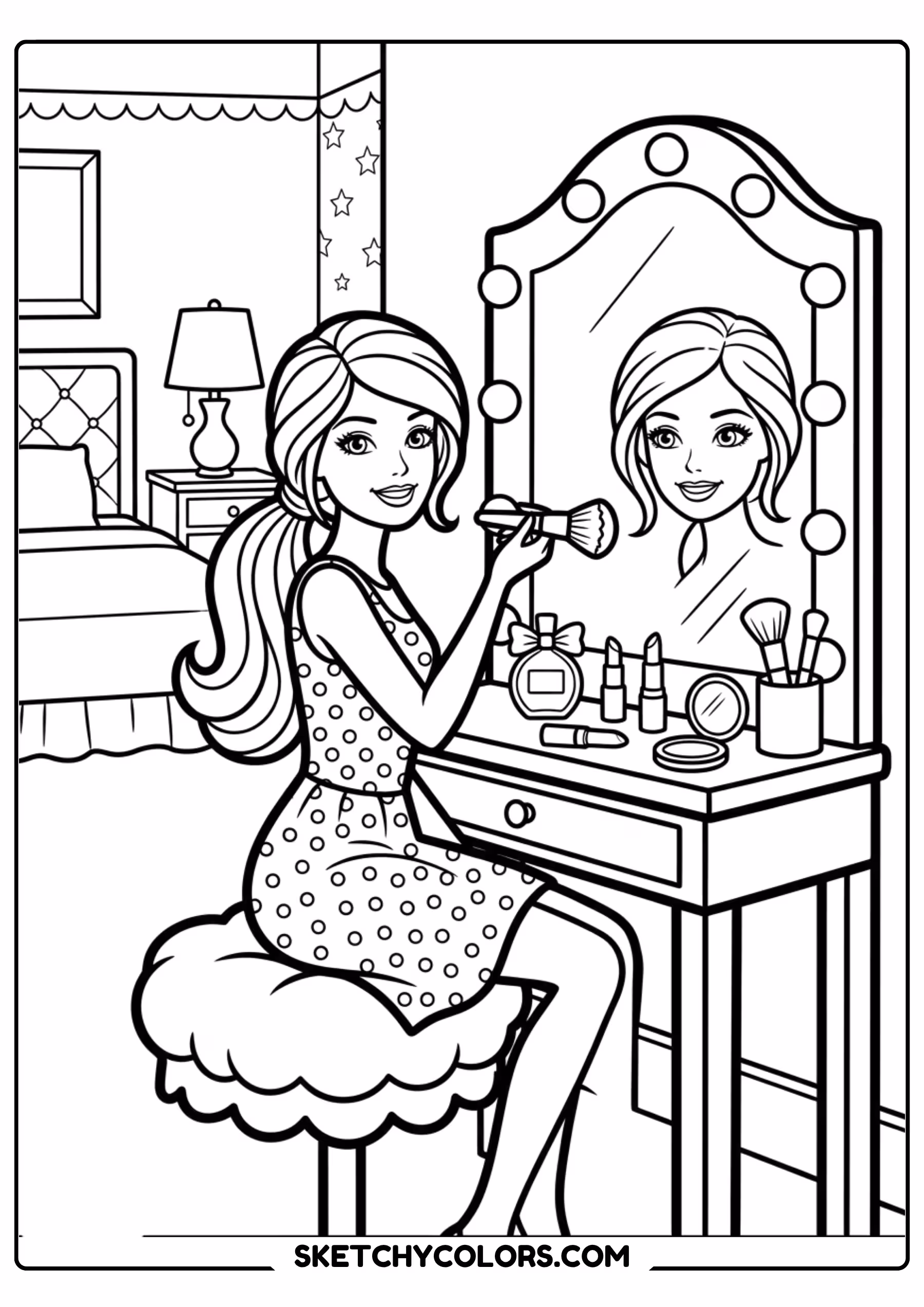 barbie at her arts and crafts table - free printable barbie coloring page