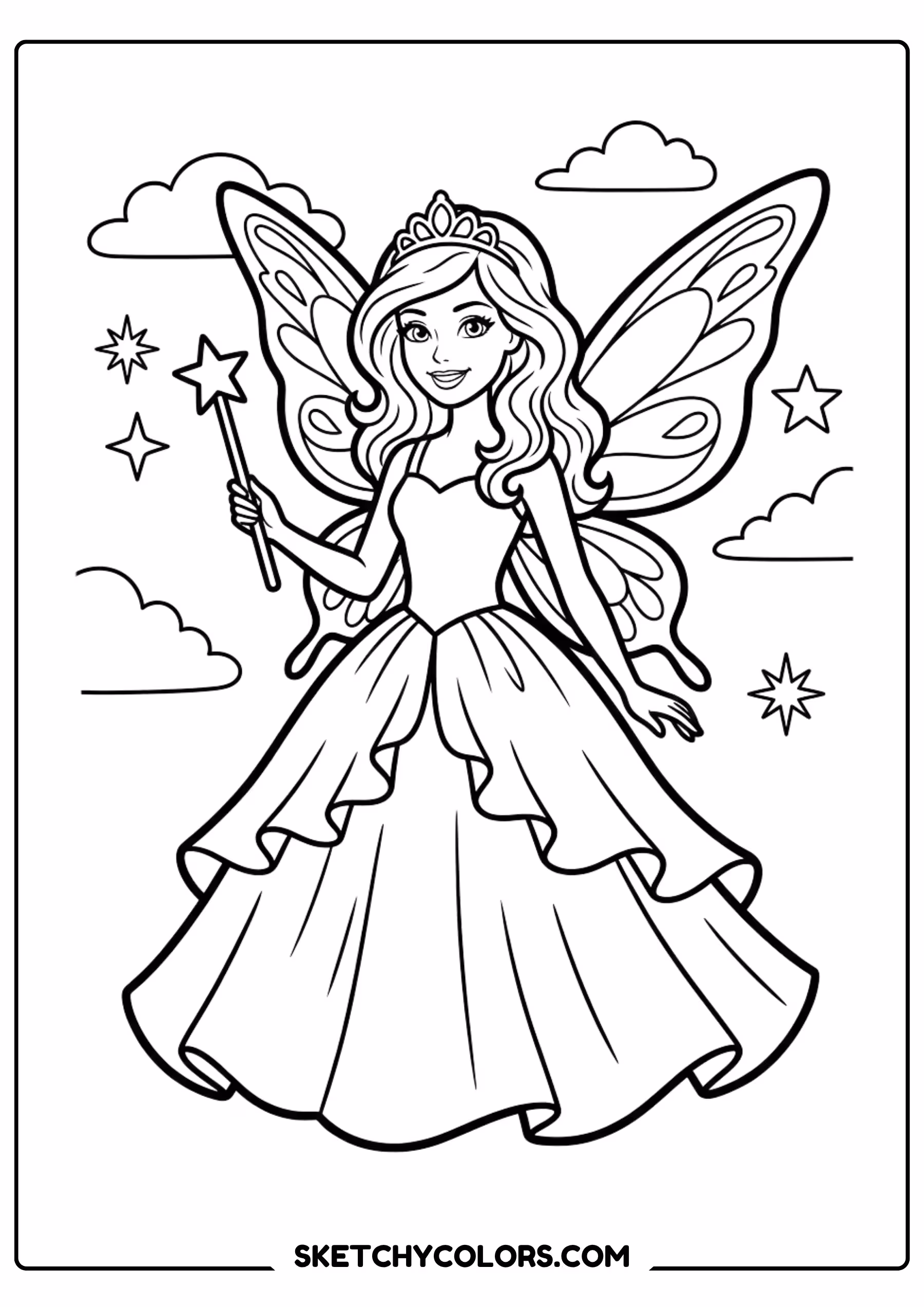 barbie the fairy with wings - free printable barbie coloring page