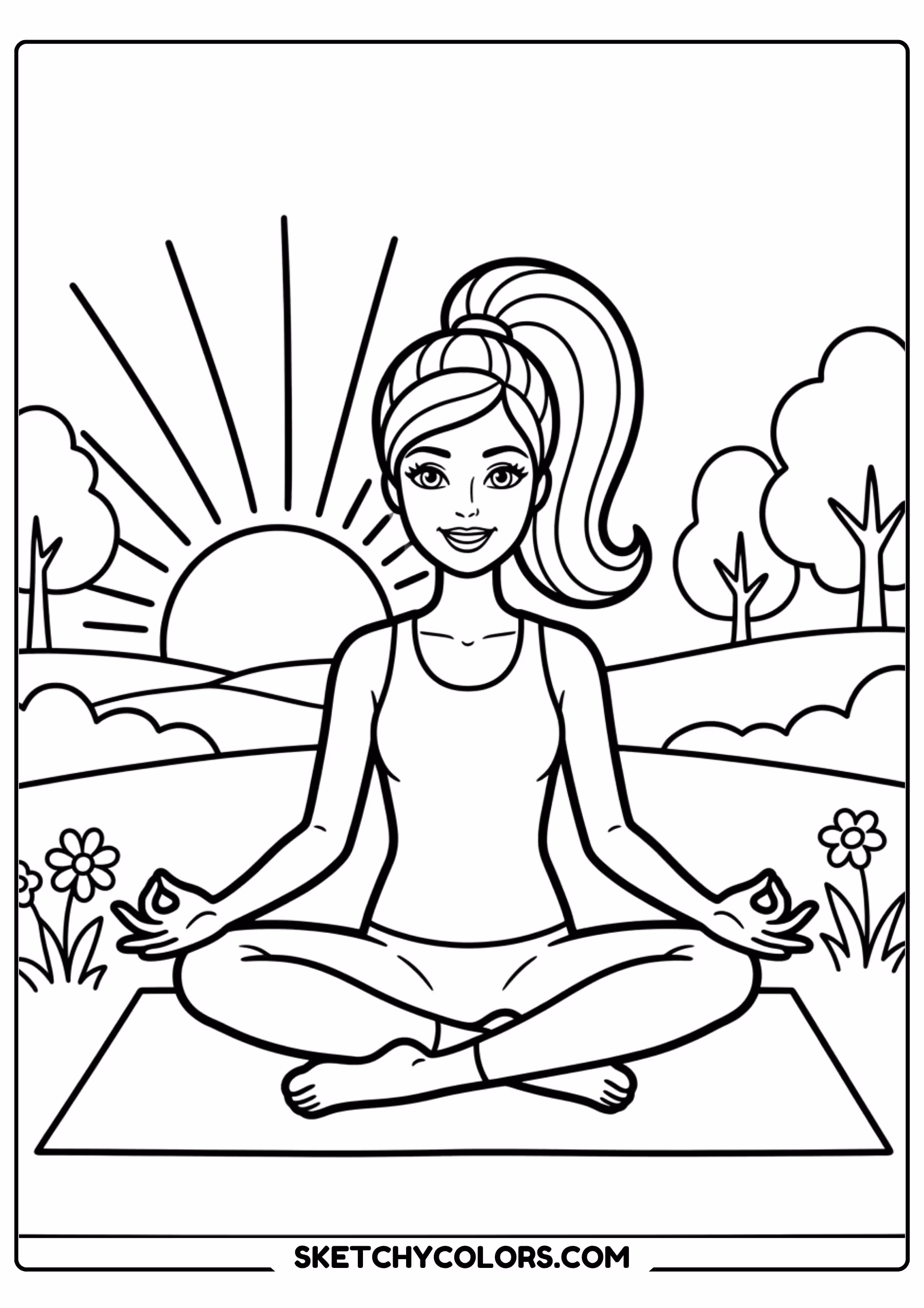 barbie watching the sunrise in nature - free printable barbie coloring page