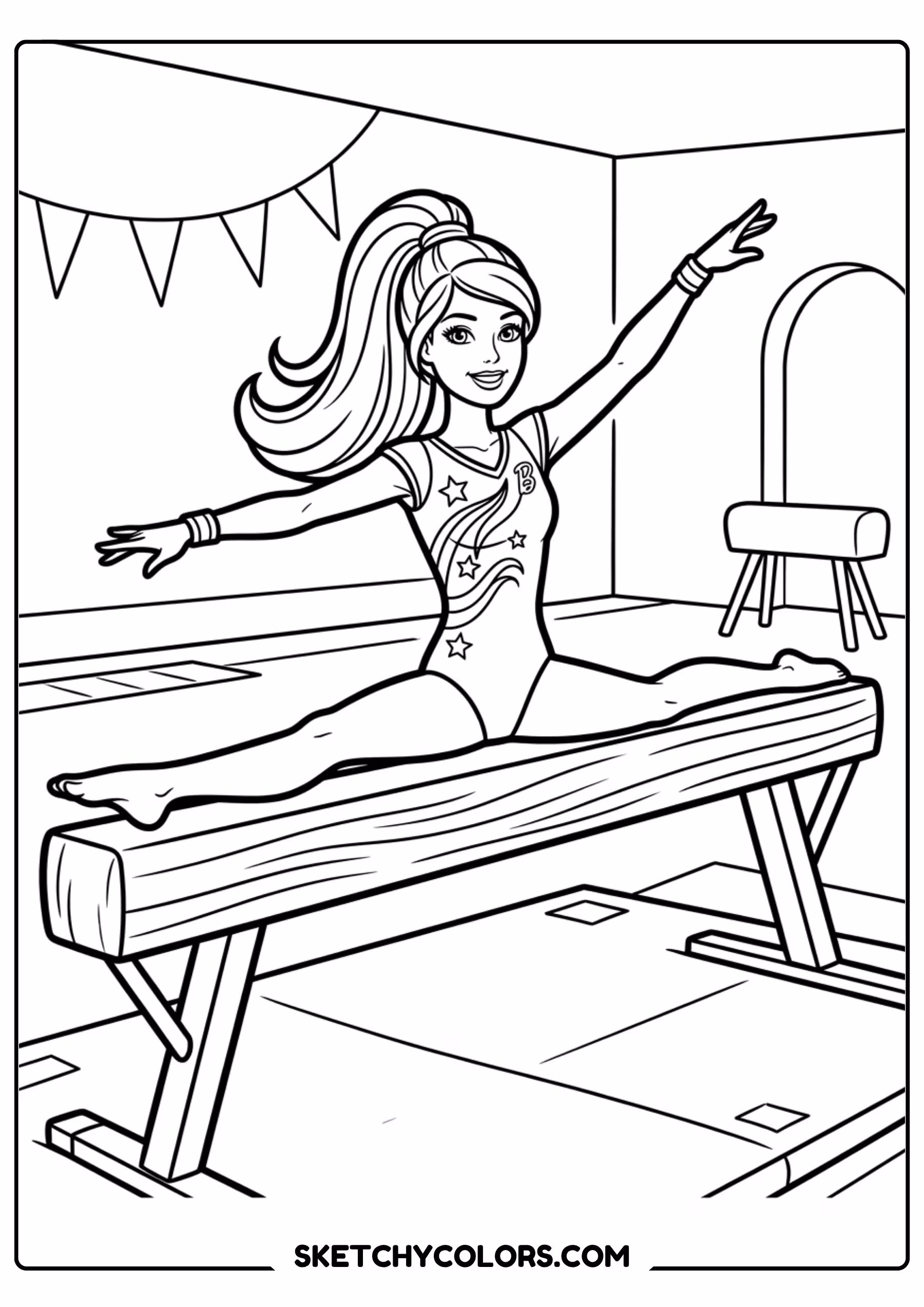 barbie doing yoga and stretching - free printable barbie coloring page