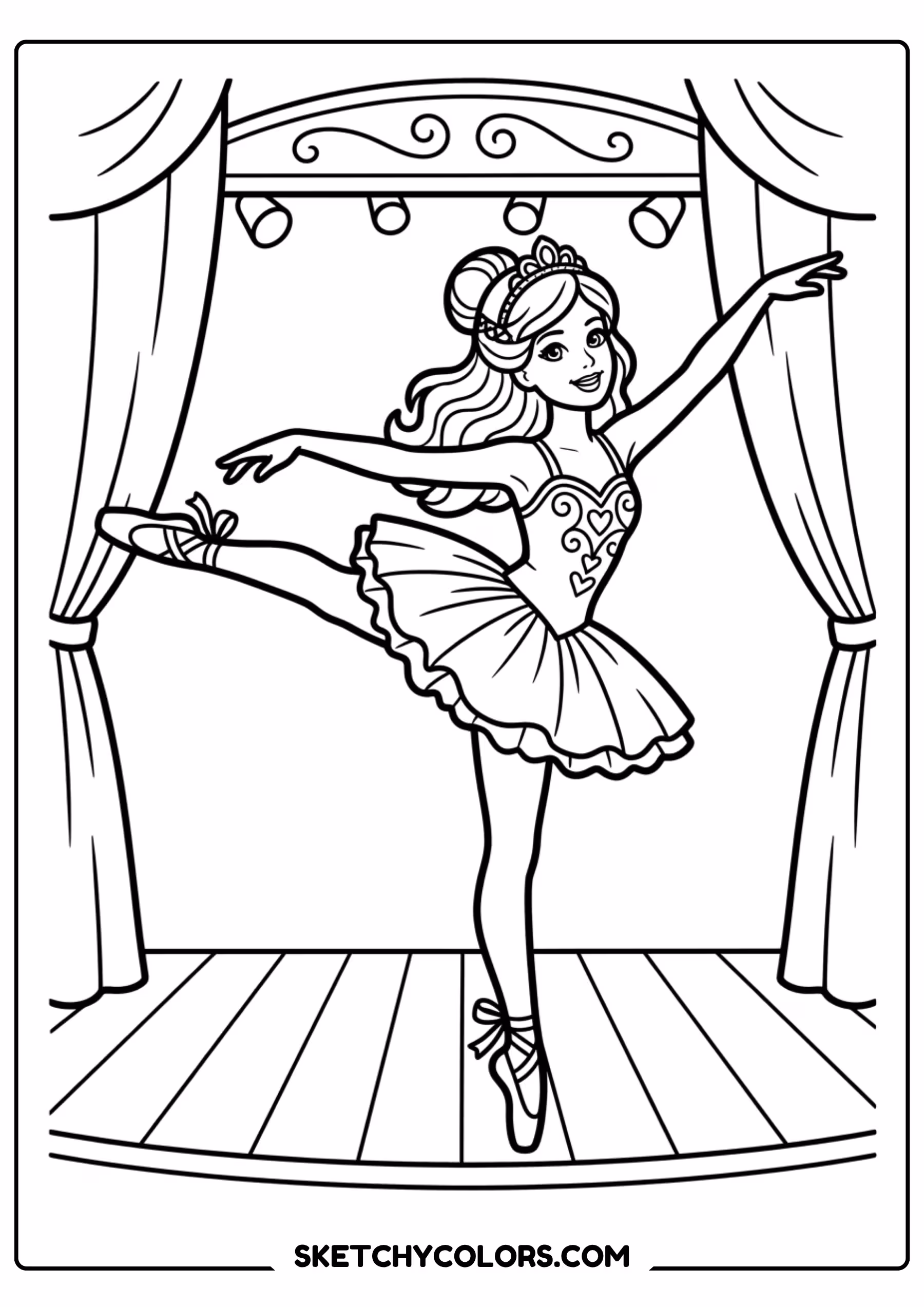 barbie the ballet dancer on stage - free printable barbie coloring page