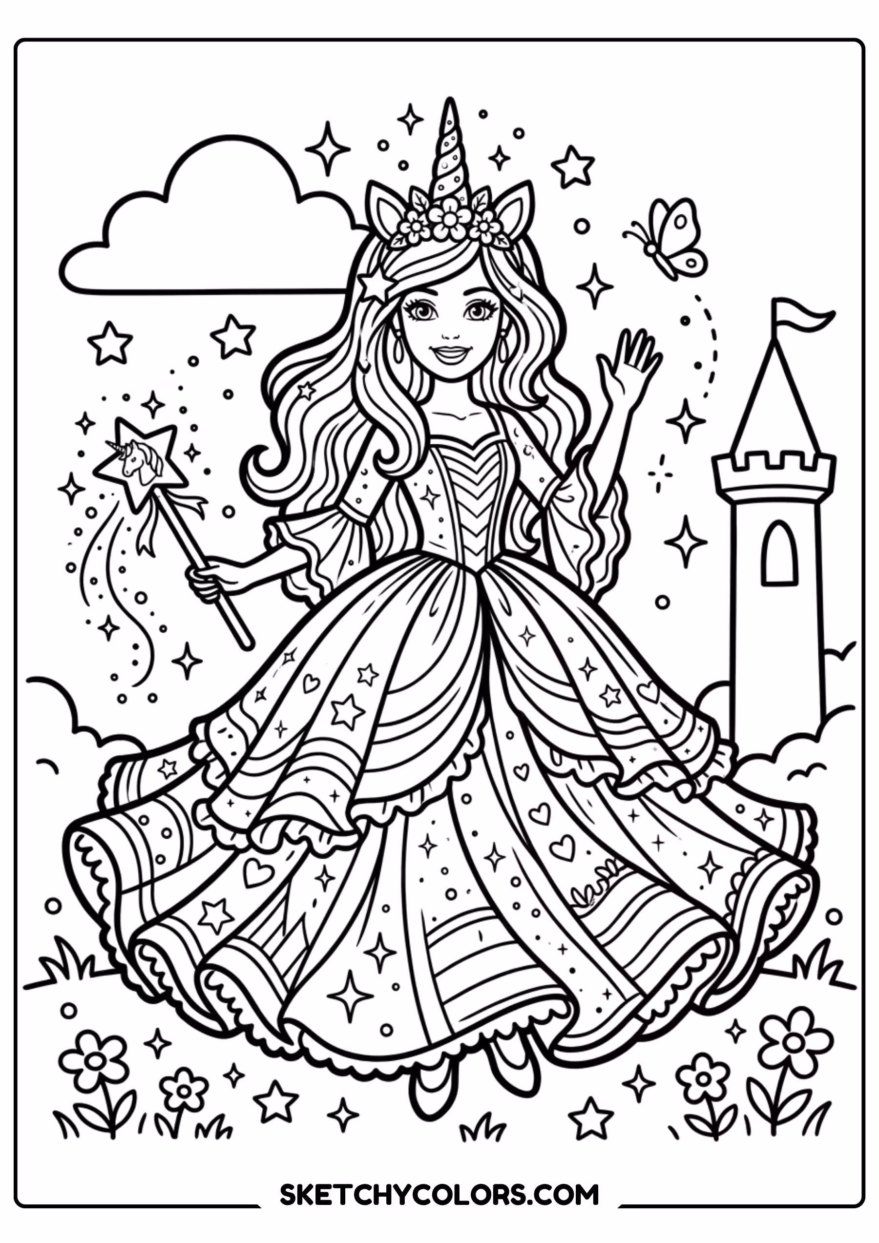 barbie princess at the castle - free printable barbie coloring page