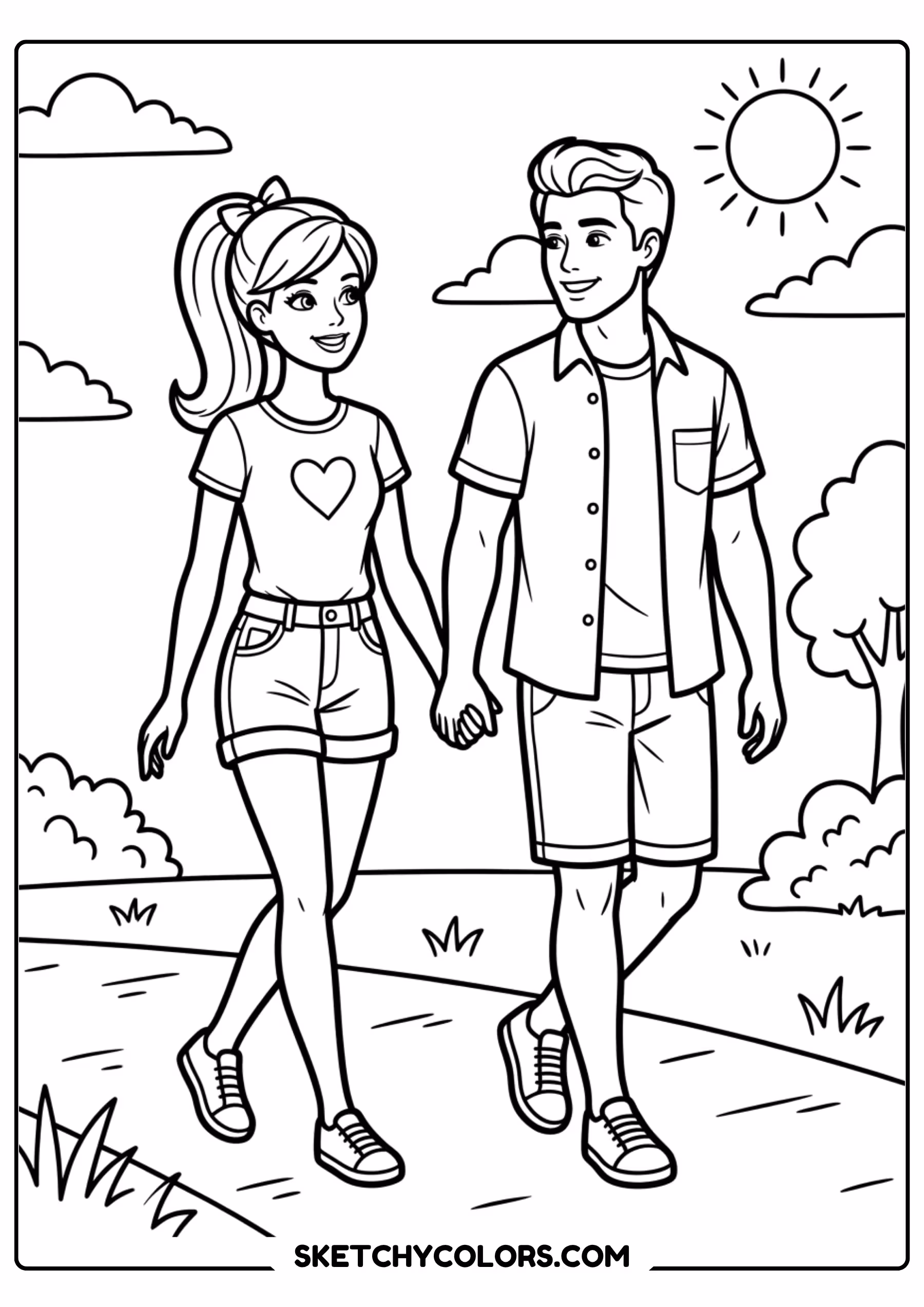 barbie and ken romantic couple - free printable barbie coloring page