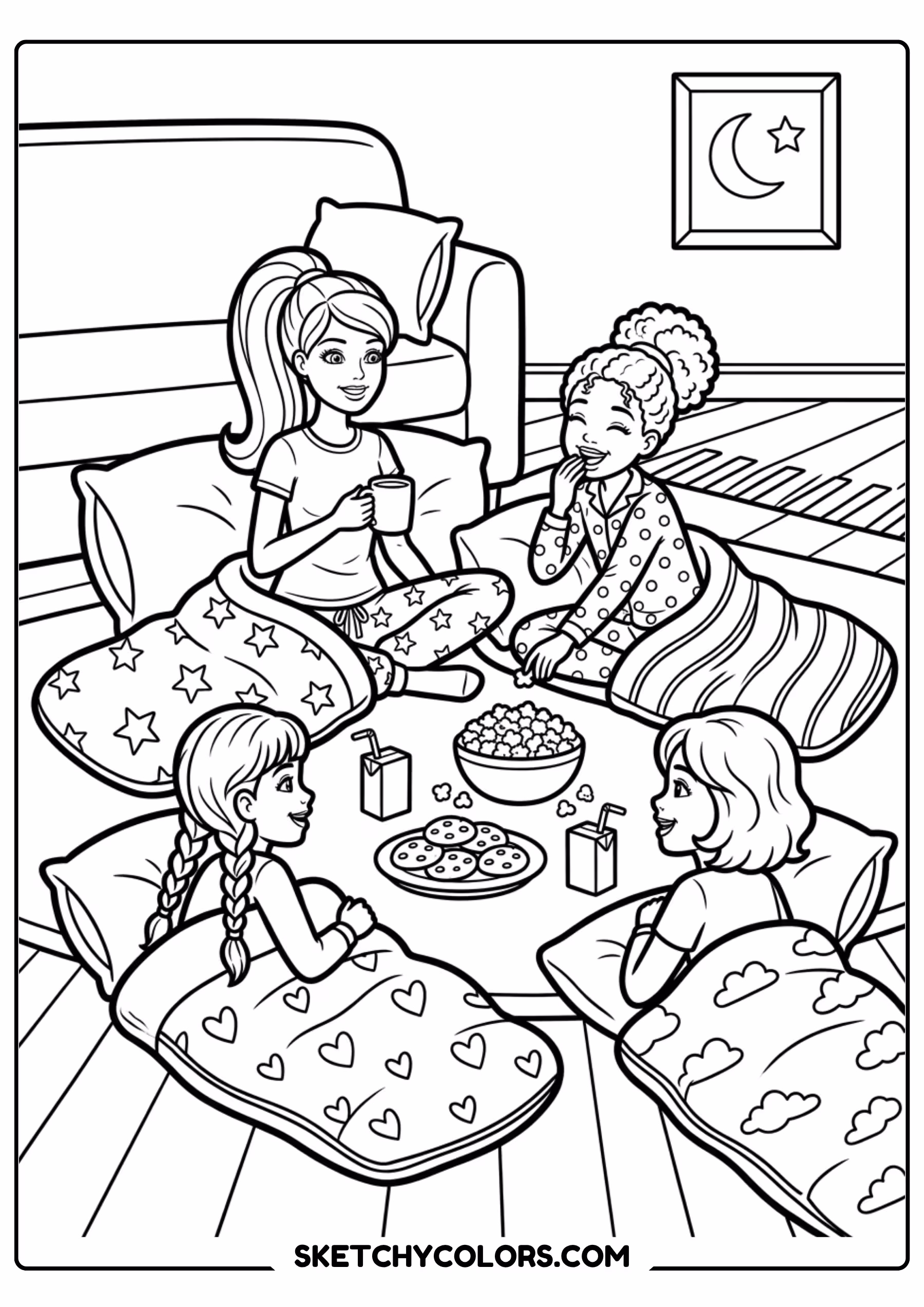barbie family tea party - free printable barbie coloring page