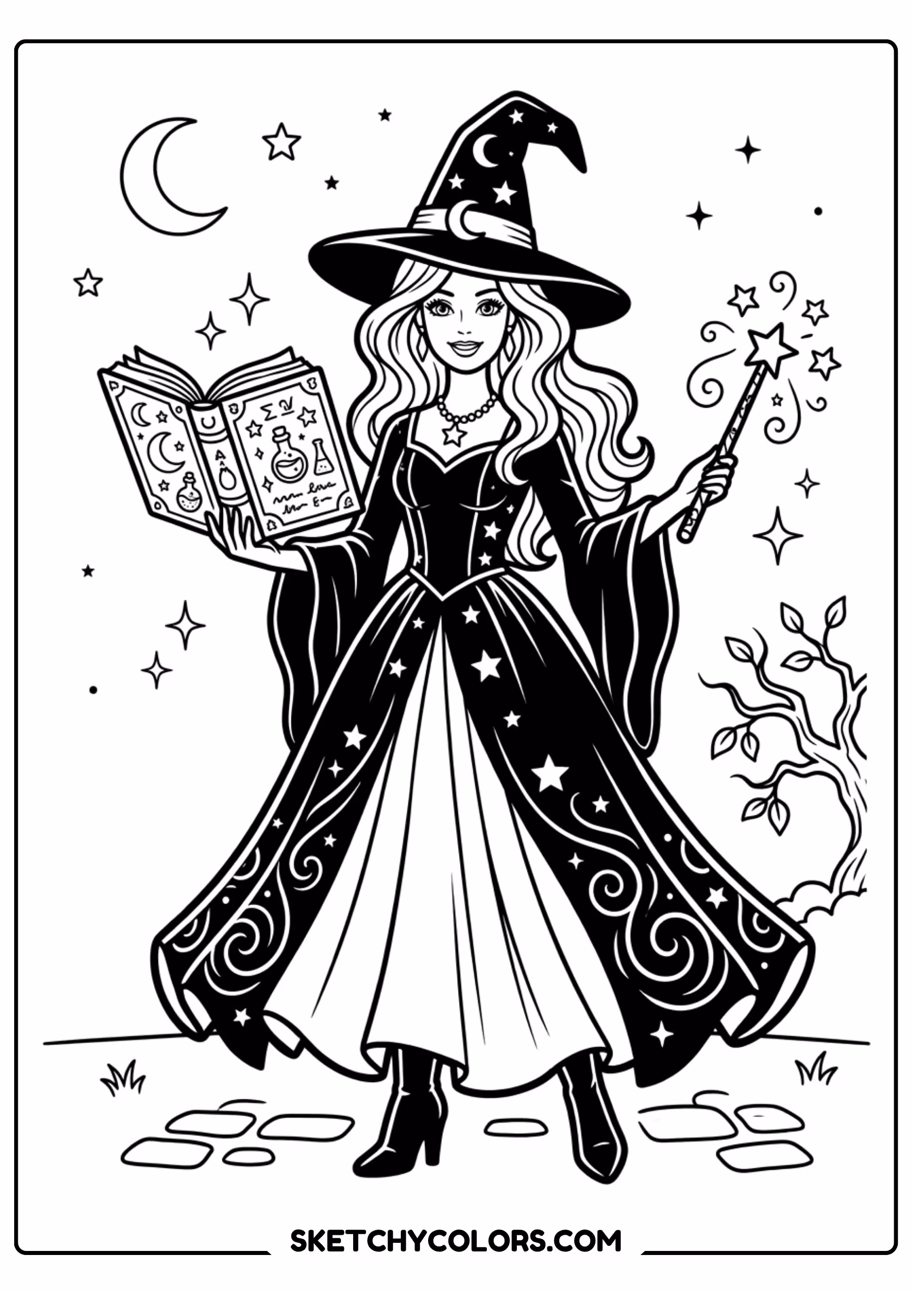 barbie the halloween witch - free printable barbie coloring page