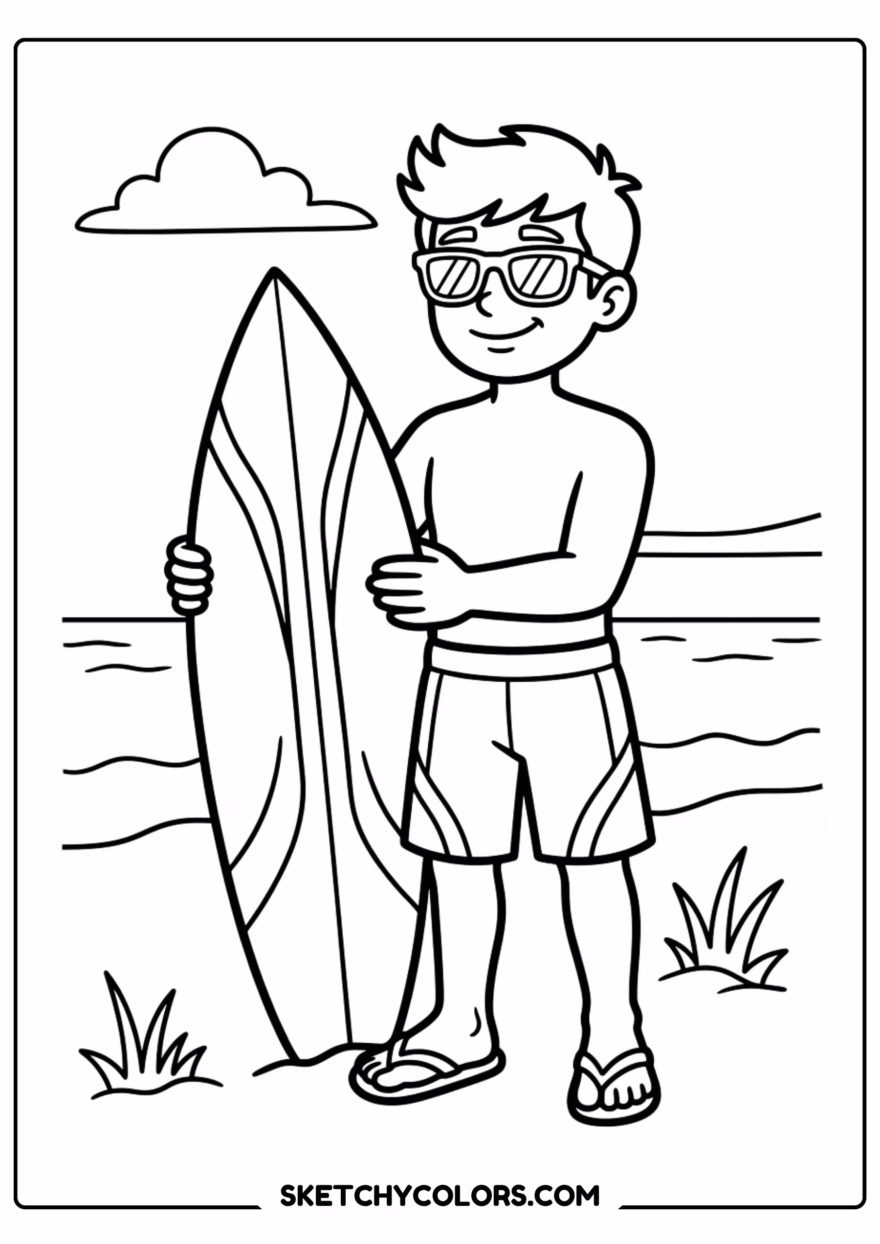 barbie surfer ken at the beach - free printable barbie coloring page