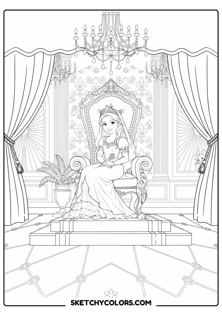 princess royal throne princess printable coloring sheet