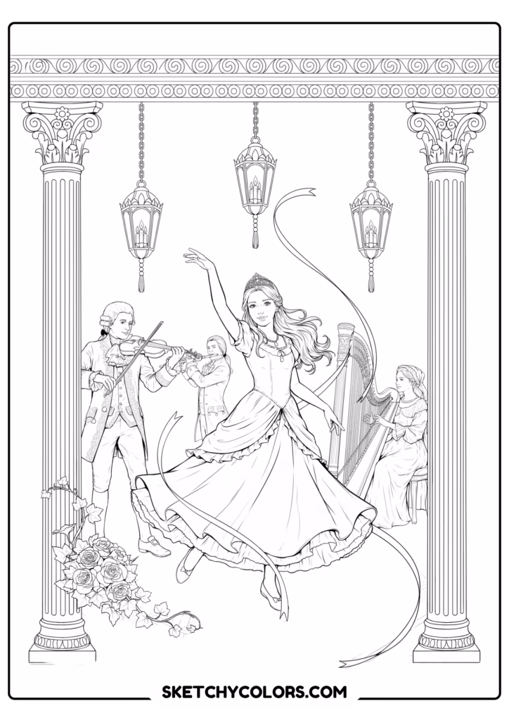 princess ballroom dance free coloring sheet for kids