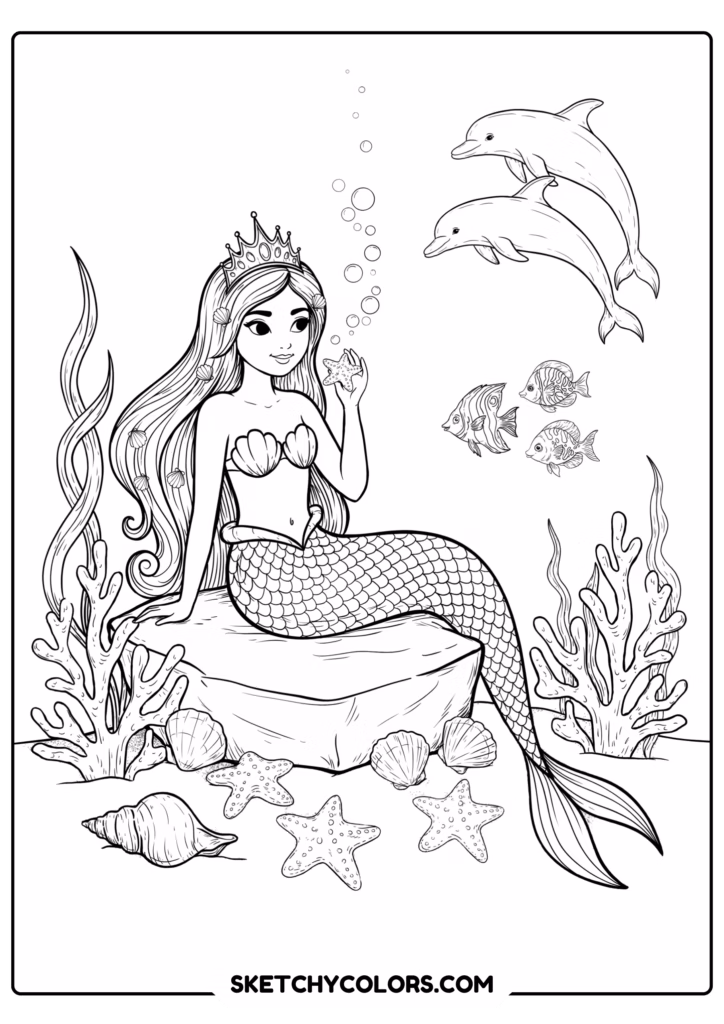 princess mermaid princess free pdf coloring page