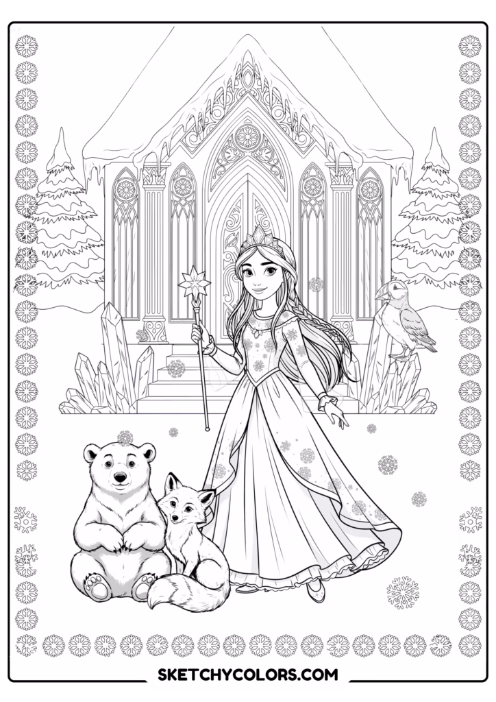 princess winter princess coloring sheet free printable