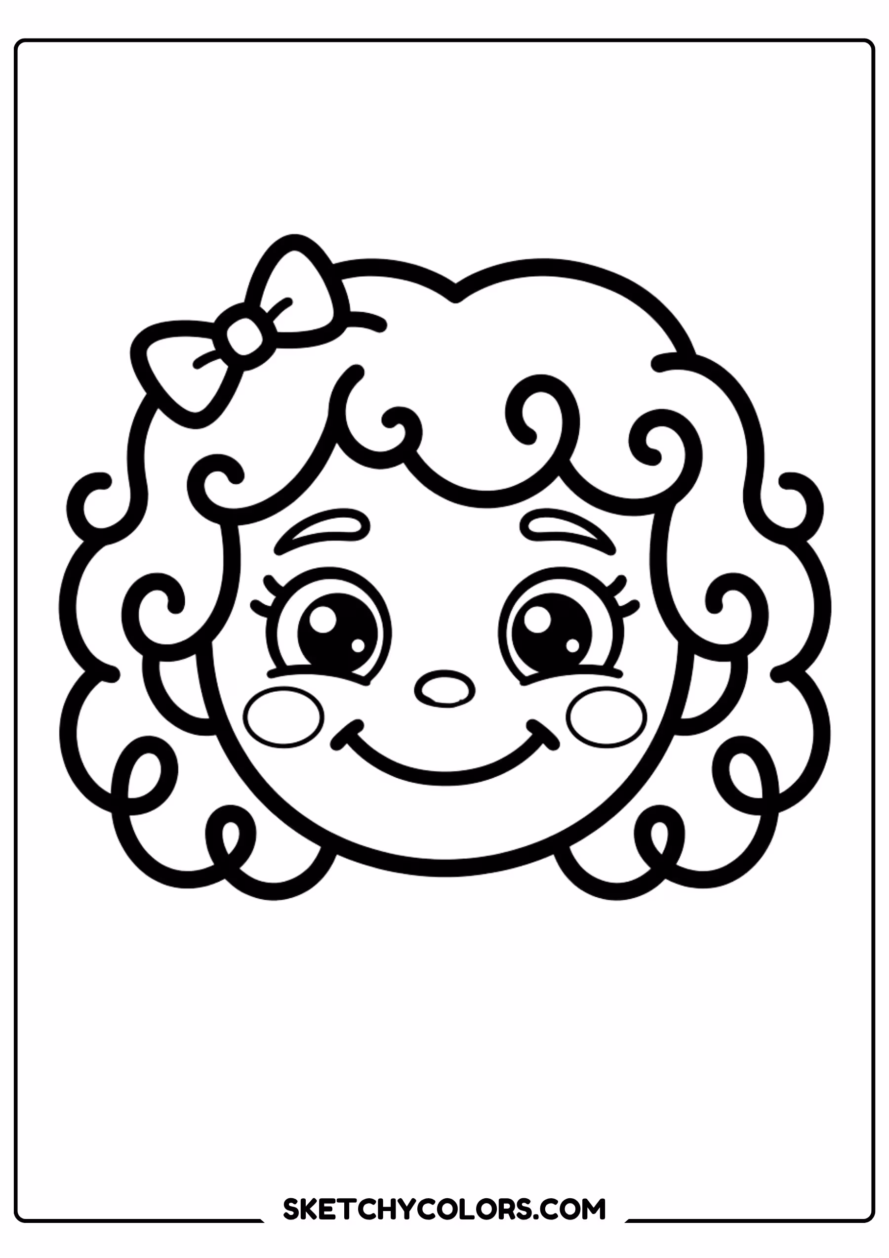 poppy curly hair close up coloring page printable