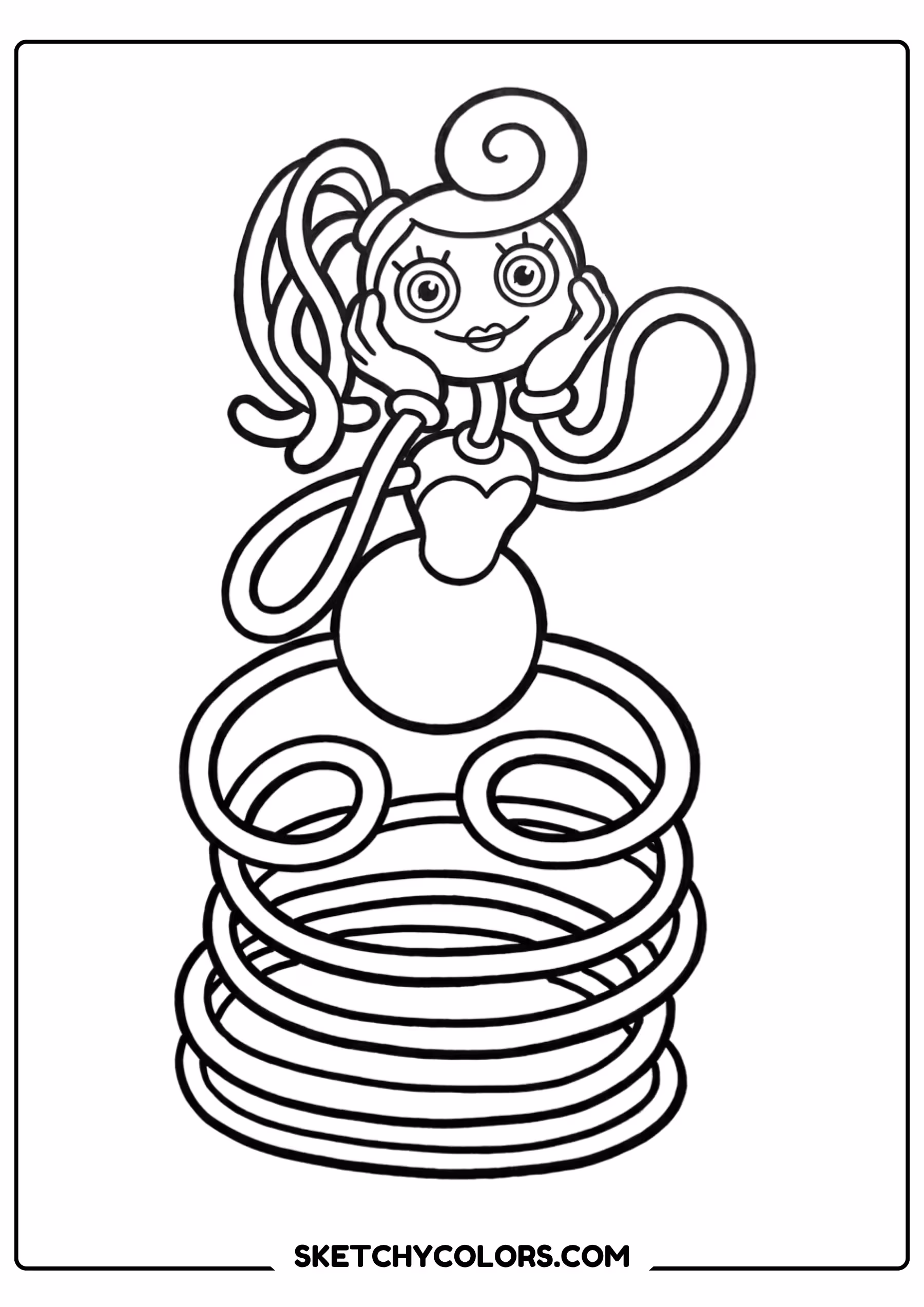poppy doll with swirling hair coloring page free printable