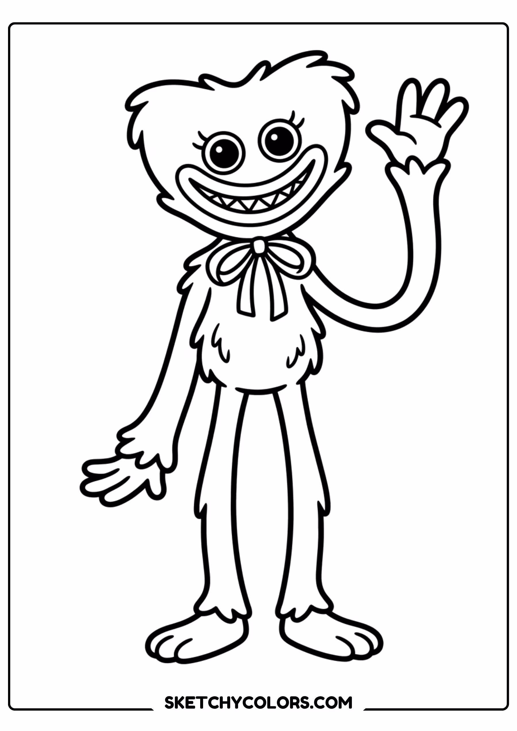 huggy wuggy bow tie portrait coloring page free printable