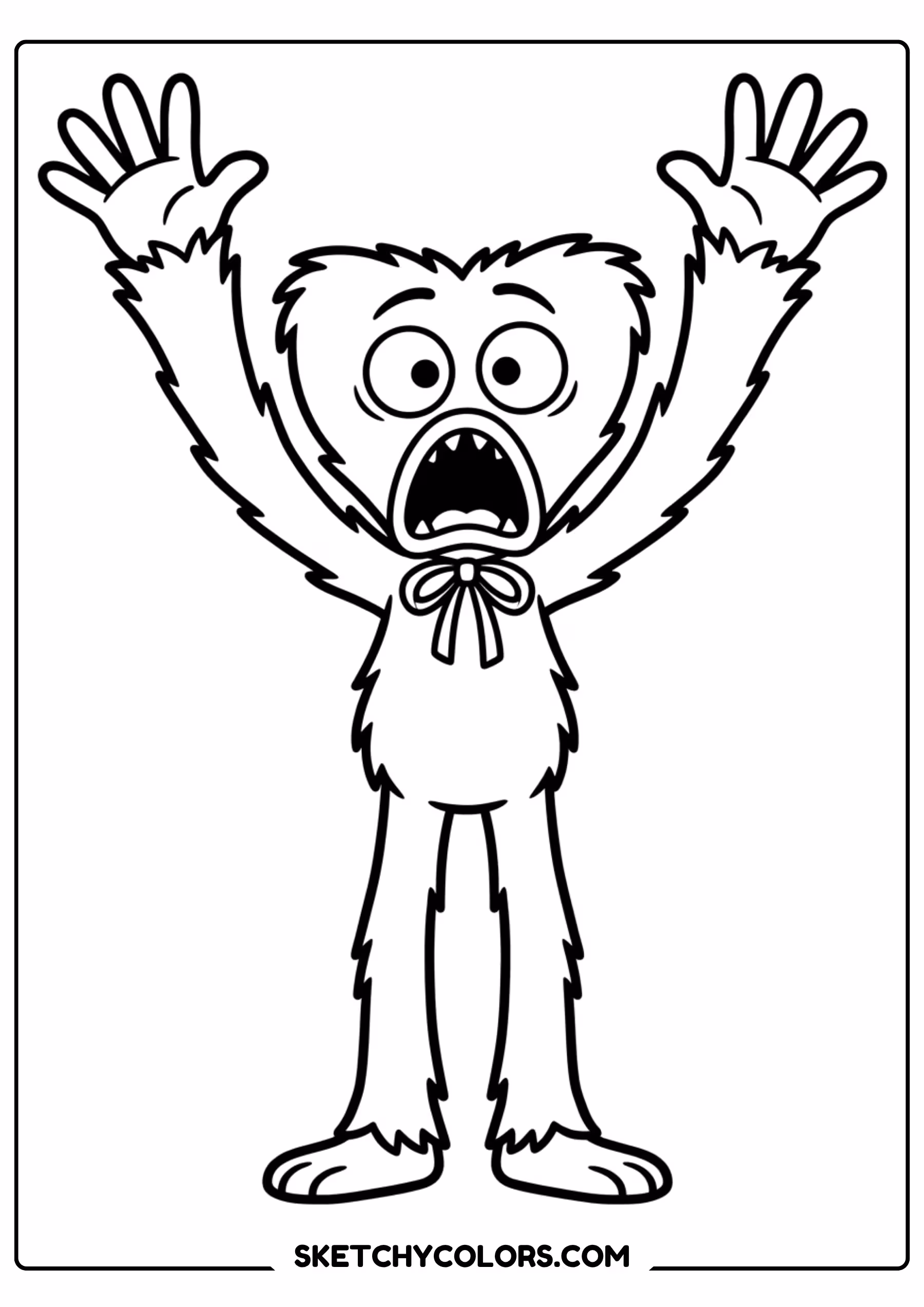 huggy wuggy arms up roar coloring page free printable