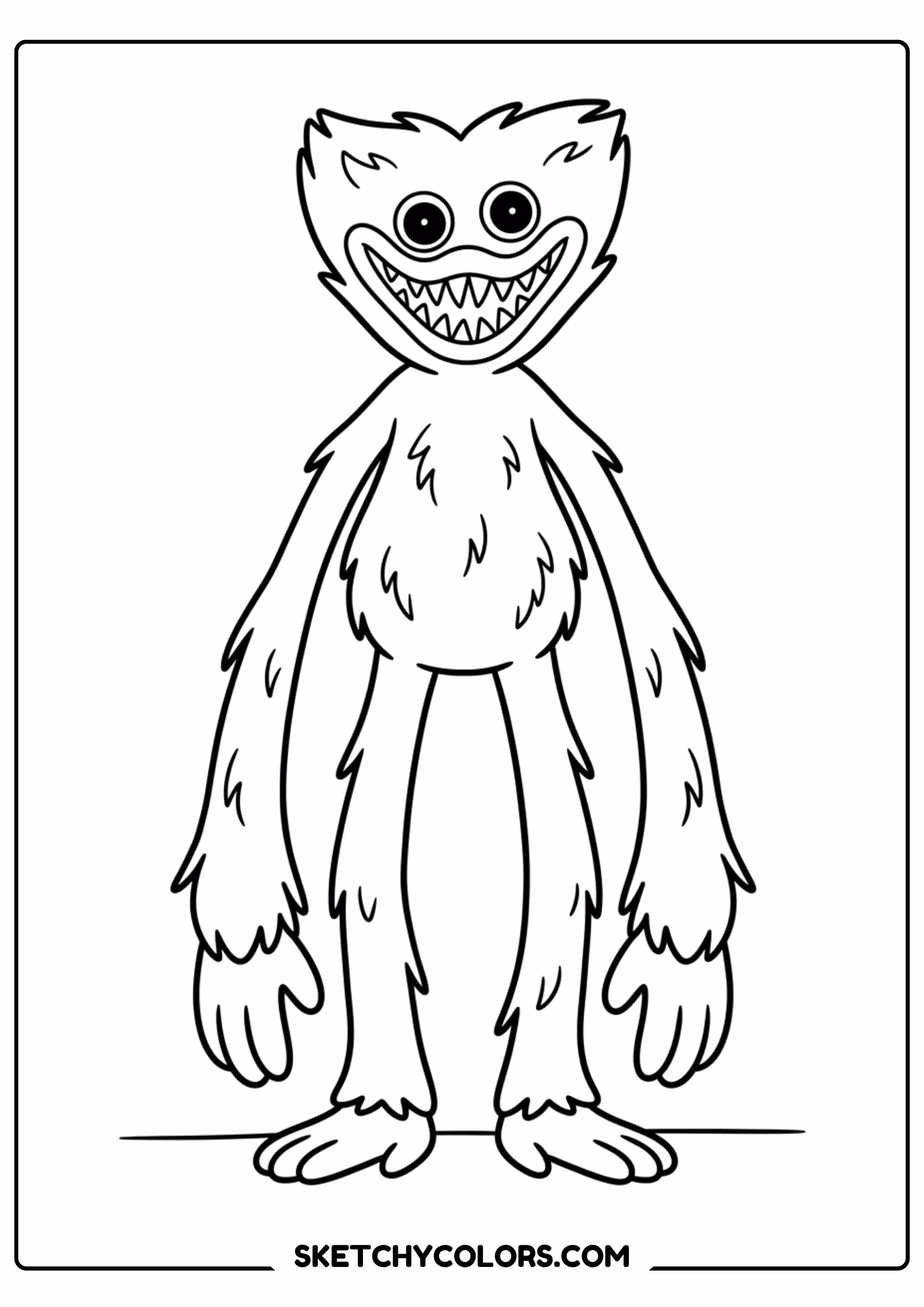 huggy wuggy walking forward coloring page free printable