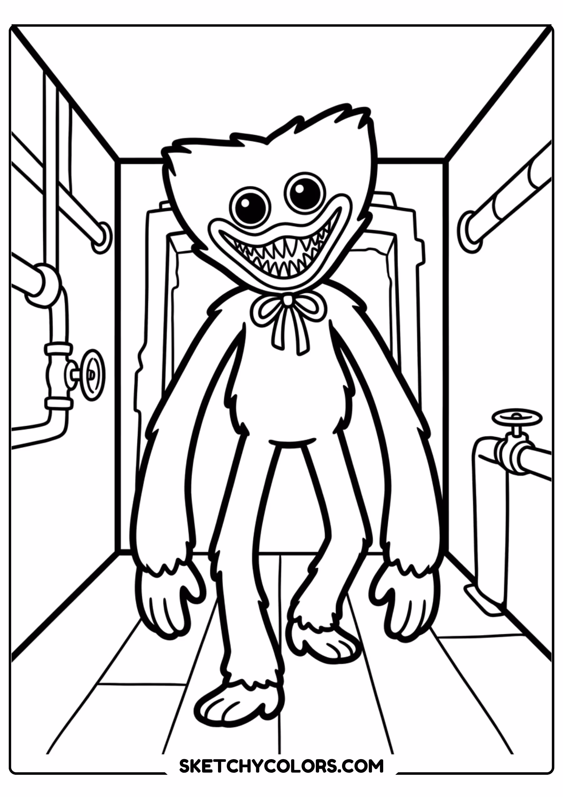 huggy wuggy factory scene coloring page free printable