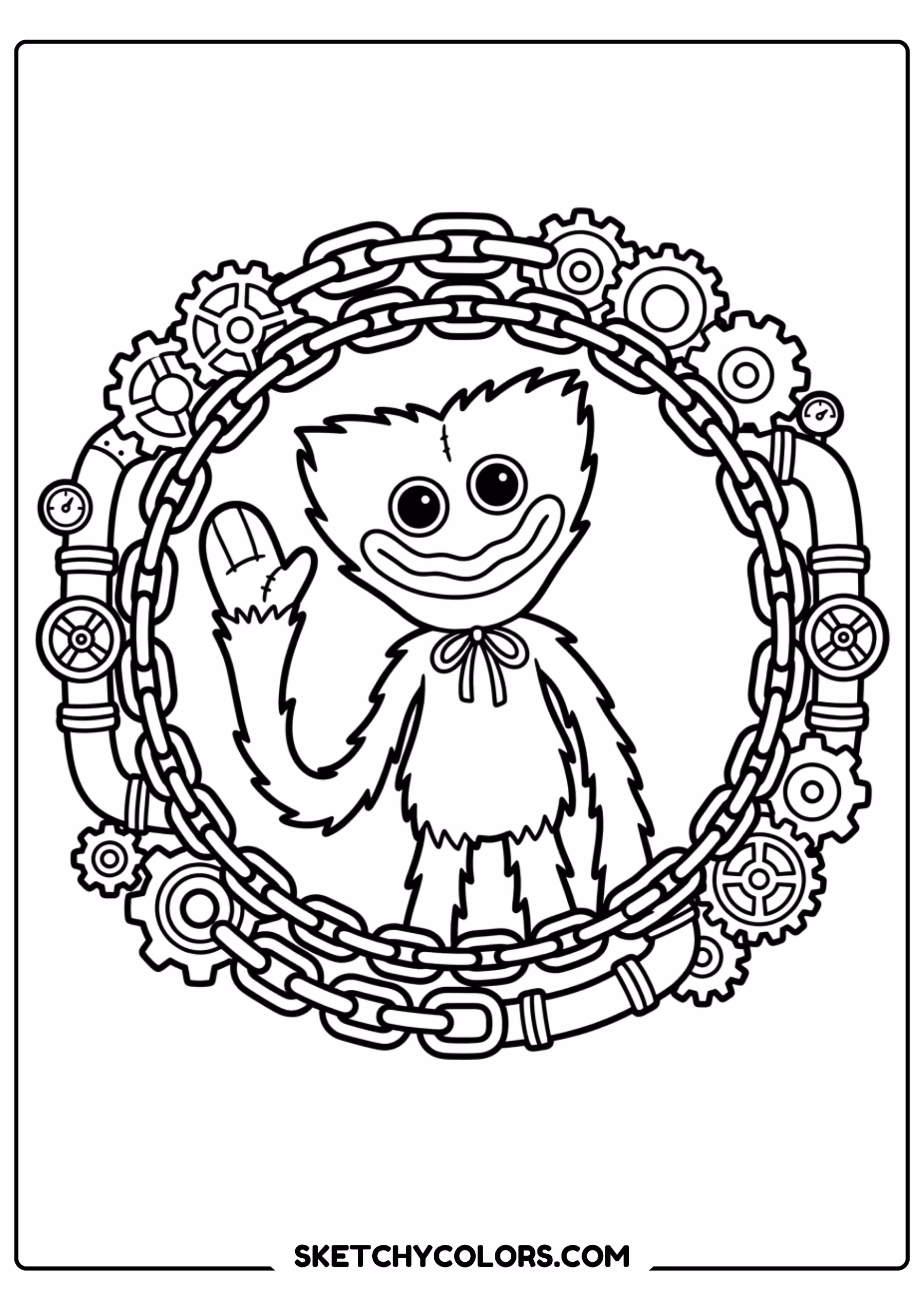 huggy wuggy decorative frame coloring page free printable