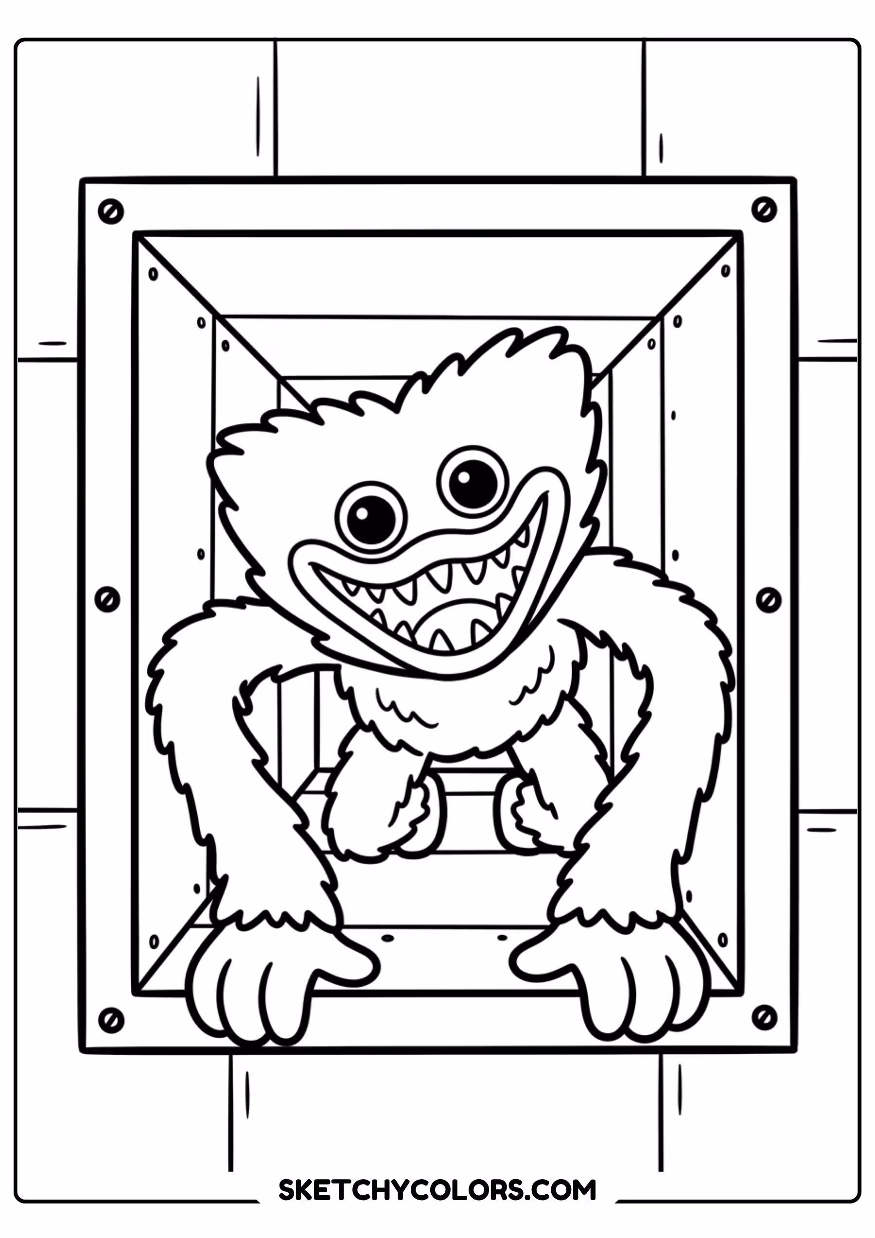 huggy wuggy in a doorway coloring page free printable