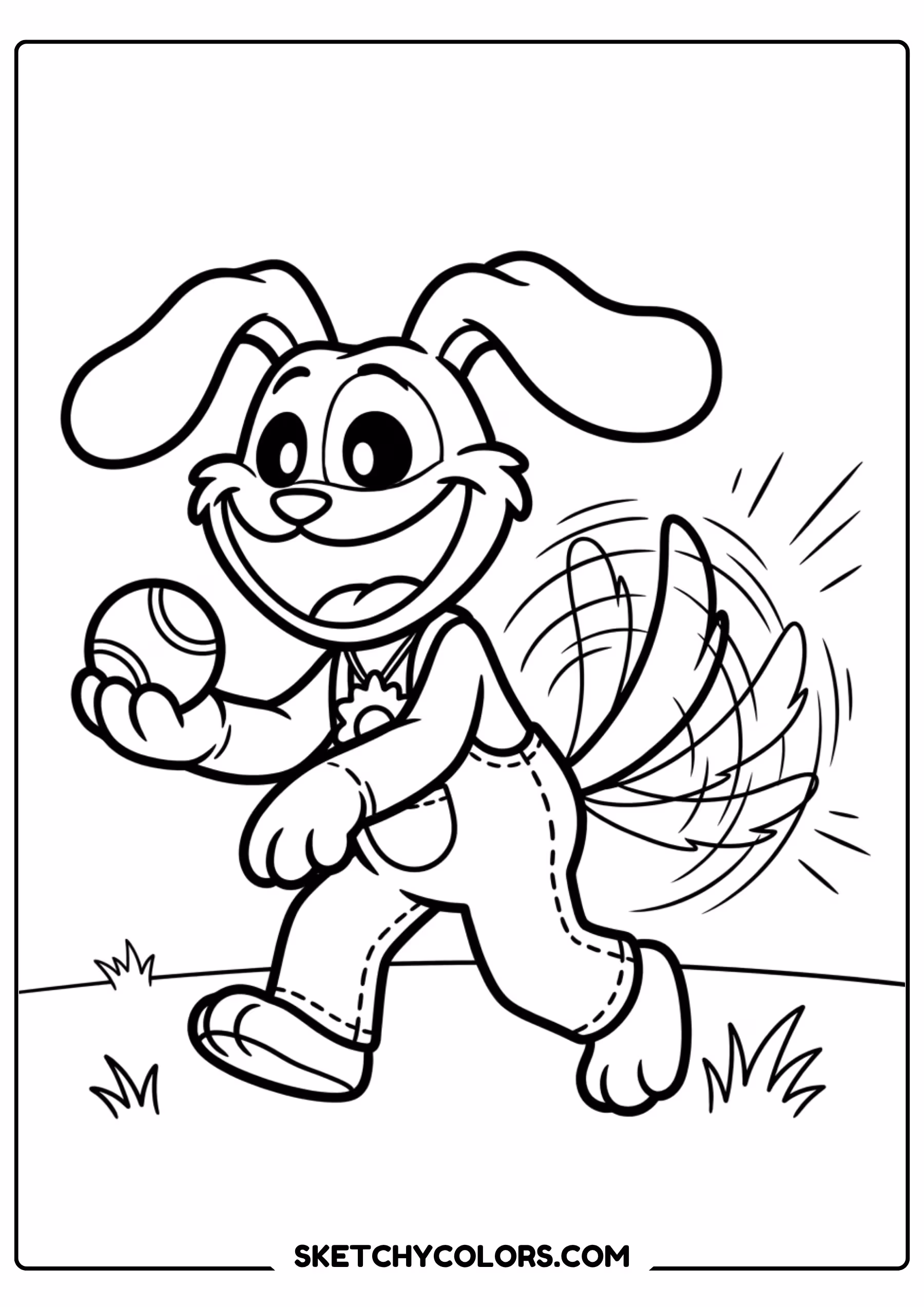 dogday playing with a ball coloring page free printable