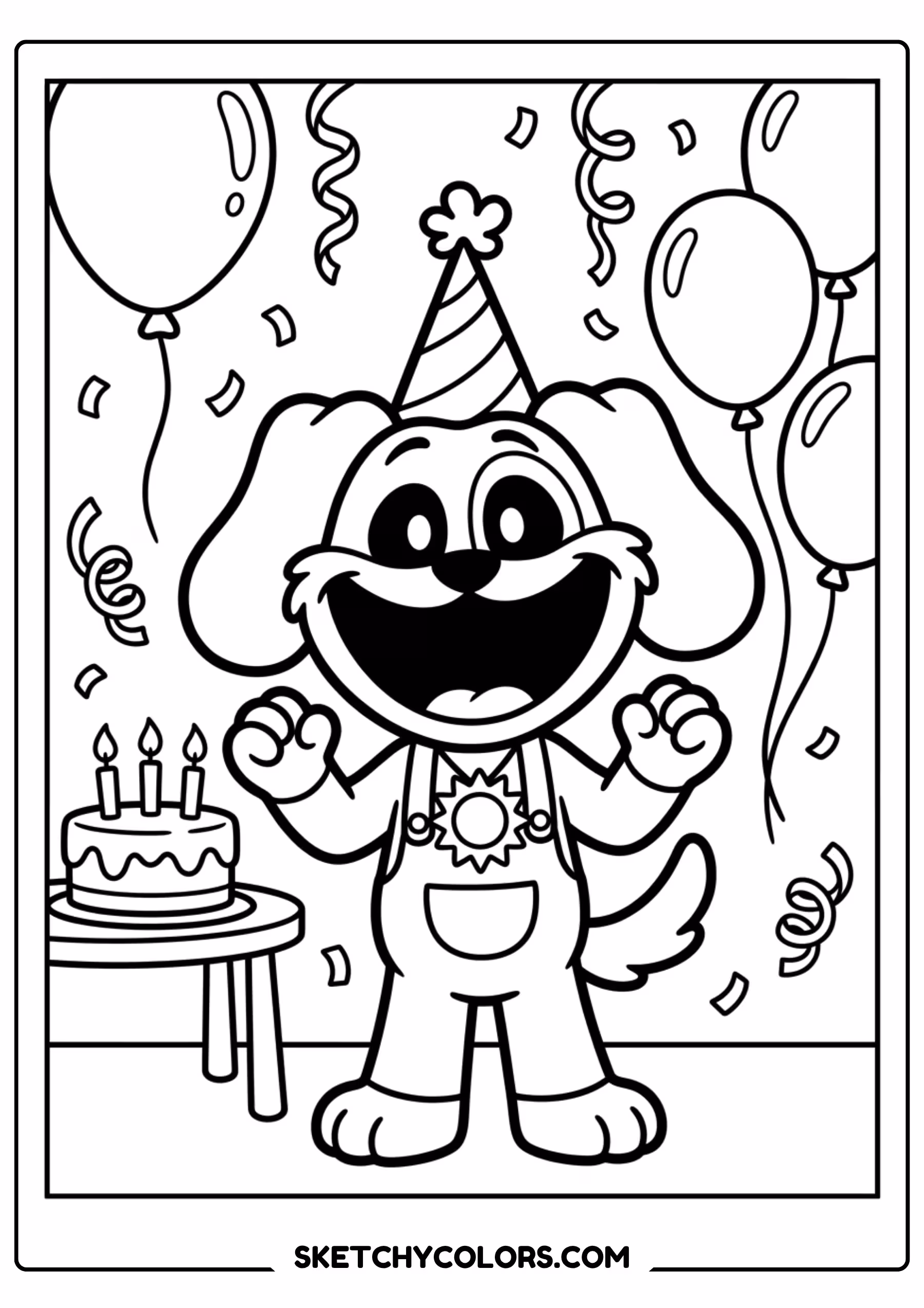 huggy wuggy balloon party coloring page free printable