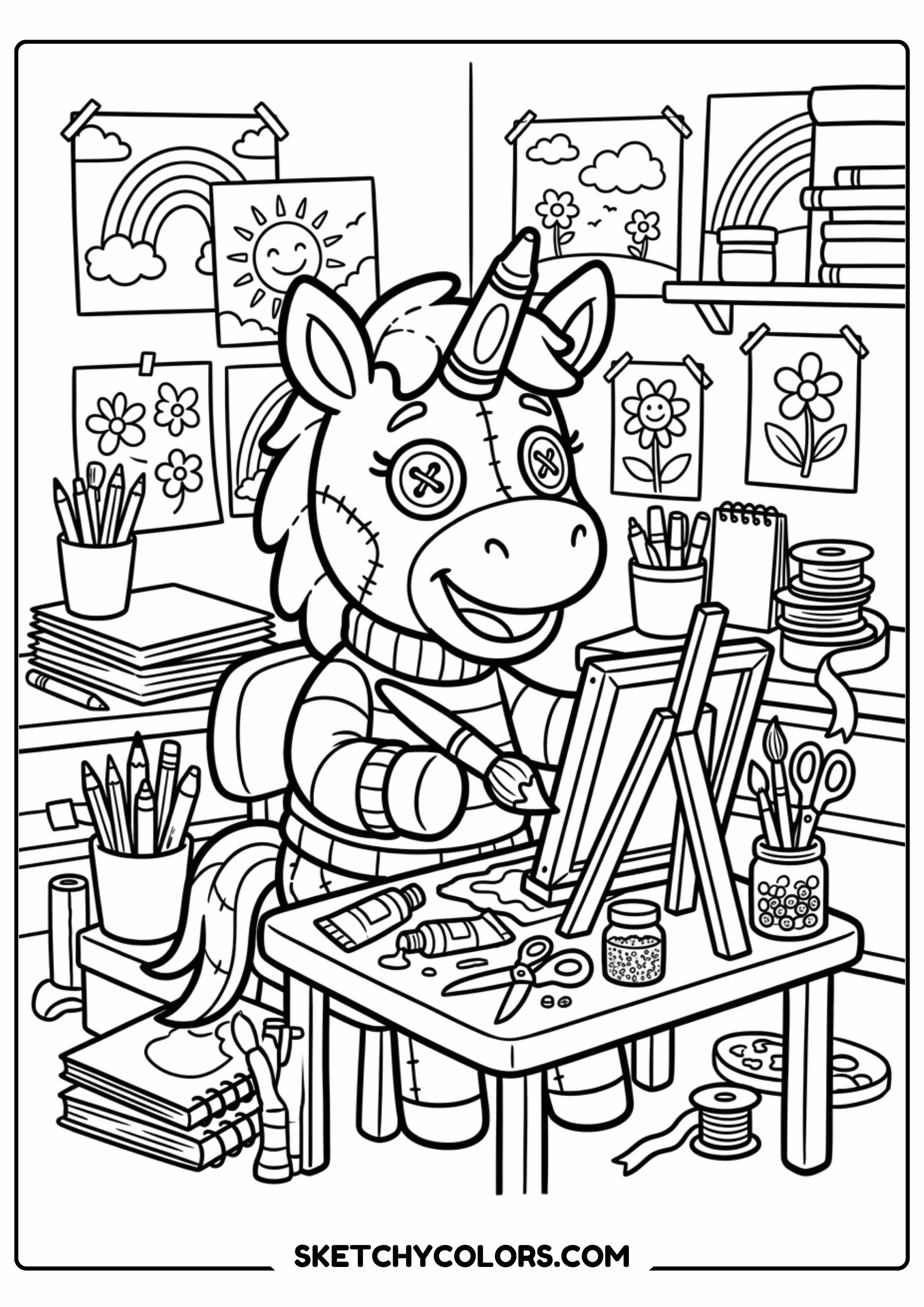 unicorn in the classroom coloring page free printable