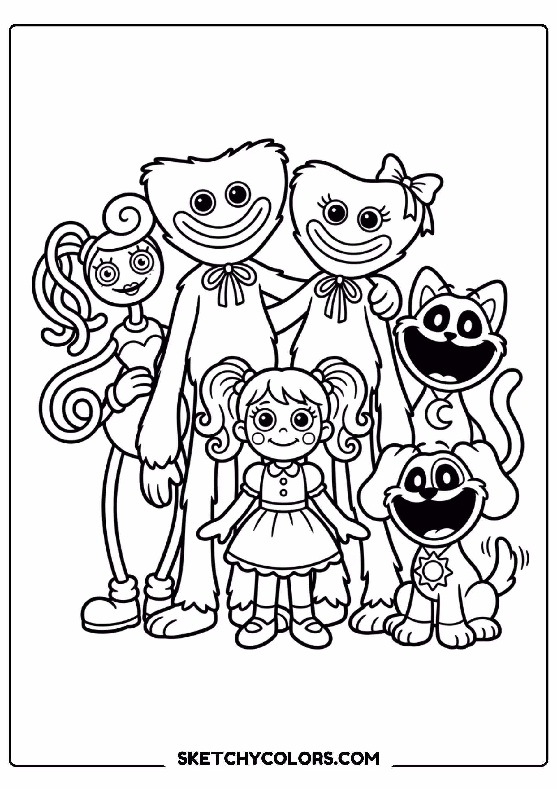 huggy wuggy and friends coloring page free printable