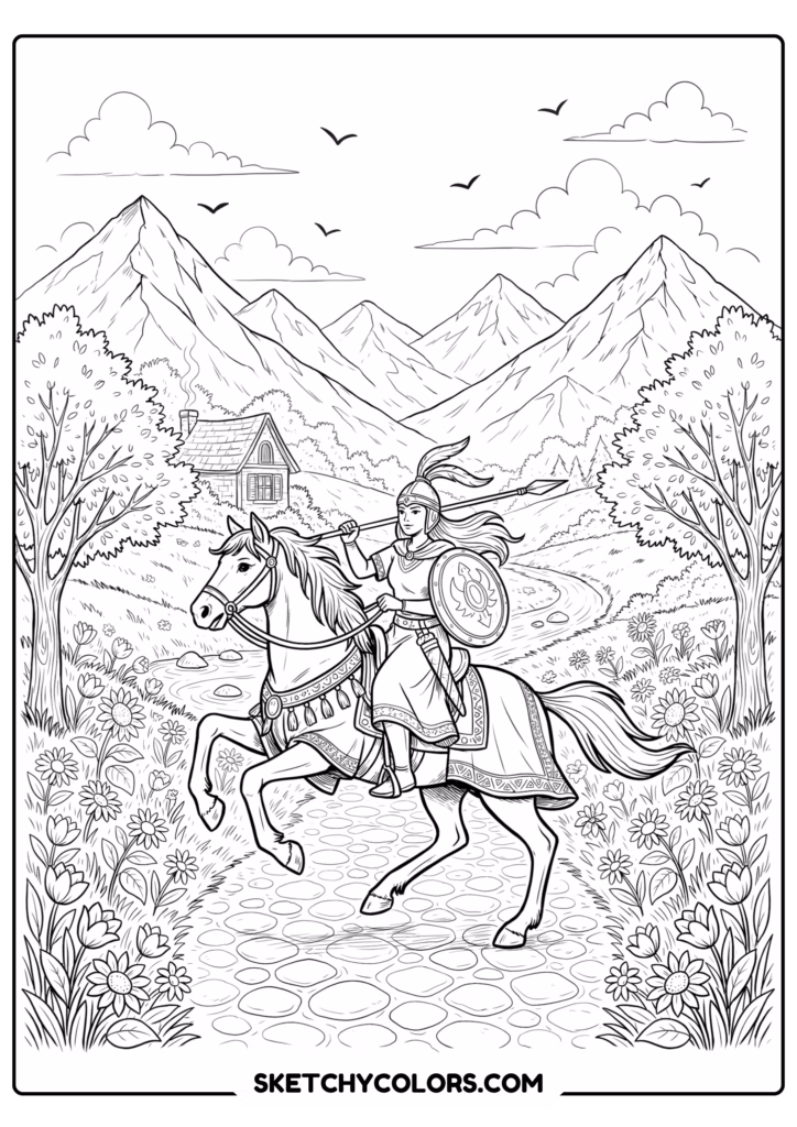 disney warrior princess ride printable coloring page pdf