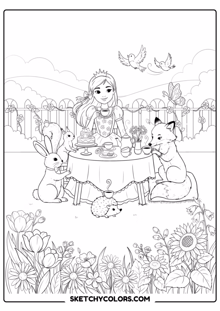 disney woodland tea party free printable coloring sheet