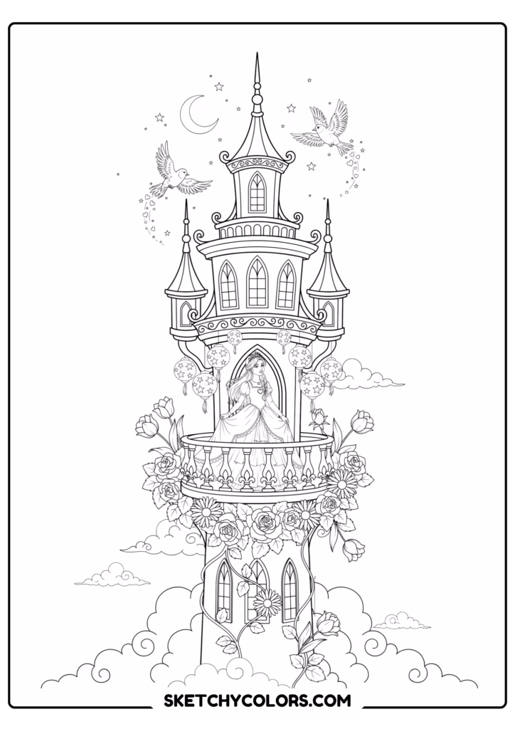 disney tower above the clouds free pdf coloring page