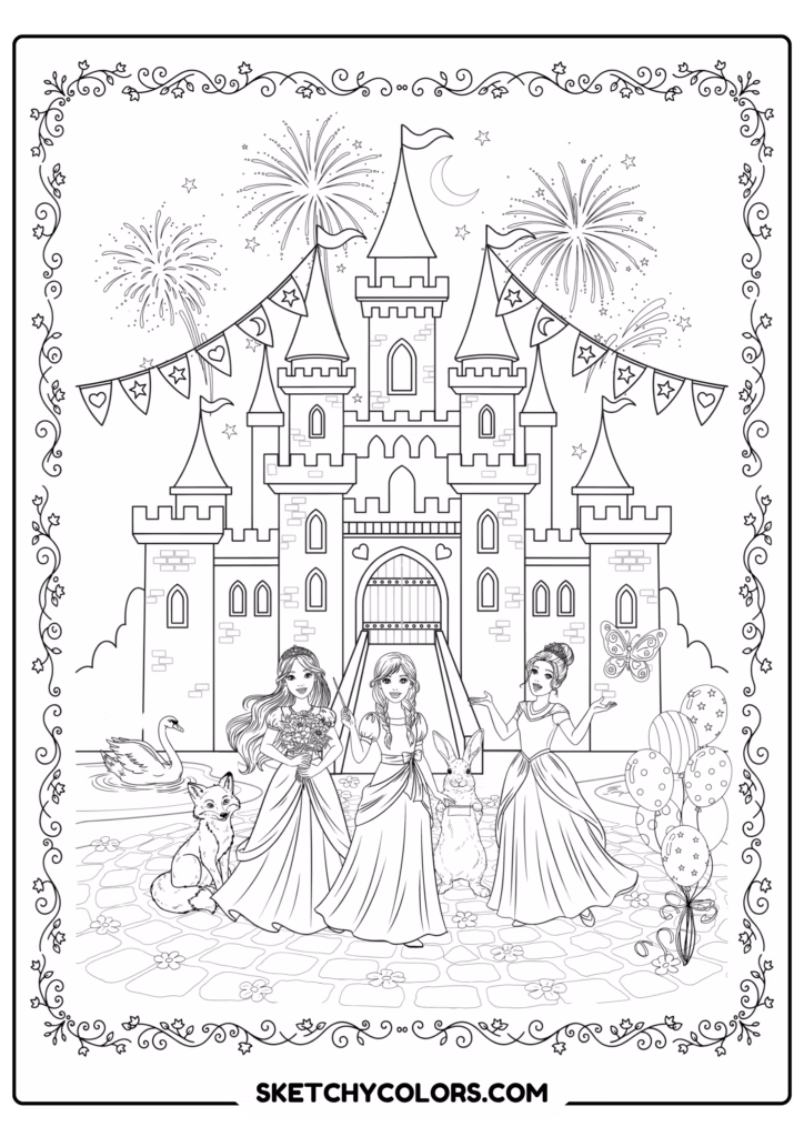 disney castle celebration festival printable coloring page pdf